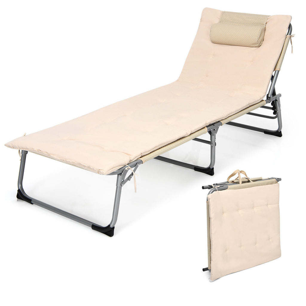 Adjustable Sun Lounger with Soft Mattress and Removable Pillow Beige