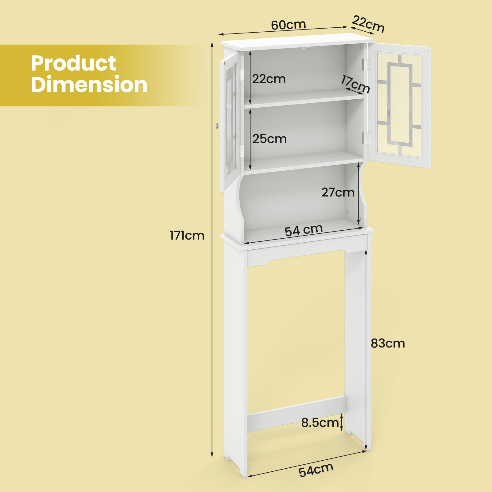 Over-the-Toilet Storage Cabinet with Inner Adjustable Shelf-White