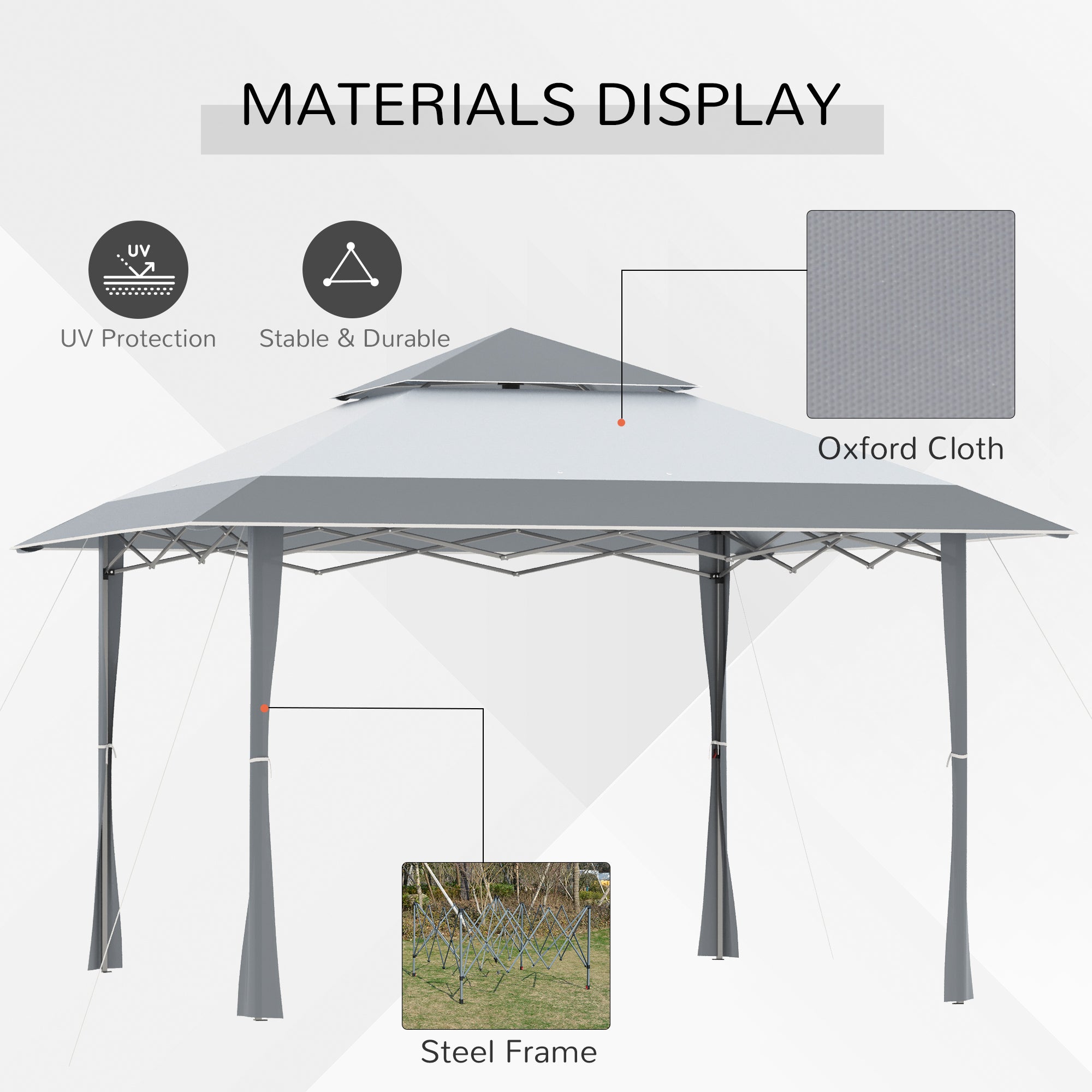 Outsunny Pop-up Canopy Gazebo Tent with Roller Bag & Adjustable Legs Outdoor Party, Steel Frame, 4 x 4m  White & Grey - Inspirely