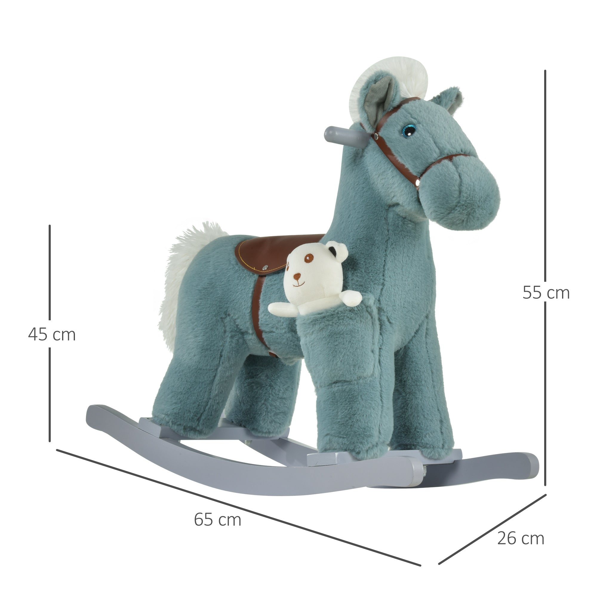 HOMCOM Kids Plush Ride-On Rocking Horse Toy Rocker with Plush Toy Realistic Sounds for Child 18-36 Months Blue - Inspirely