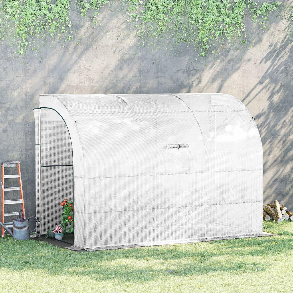 Outsunny Outdoor Walk-In Greenhouse, Plant Nursery with Zippered Doors, PE Cover and 3-Tier Shelves, White, 300 x 150 x 213 cm - Inspirely