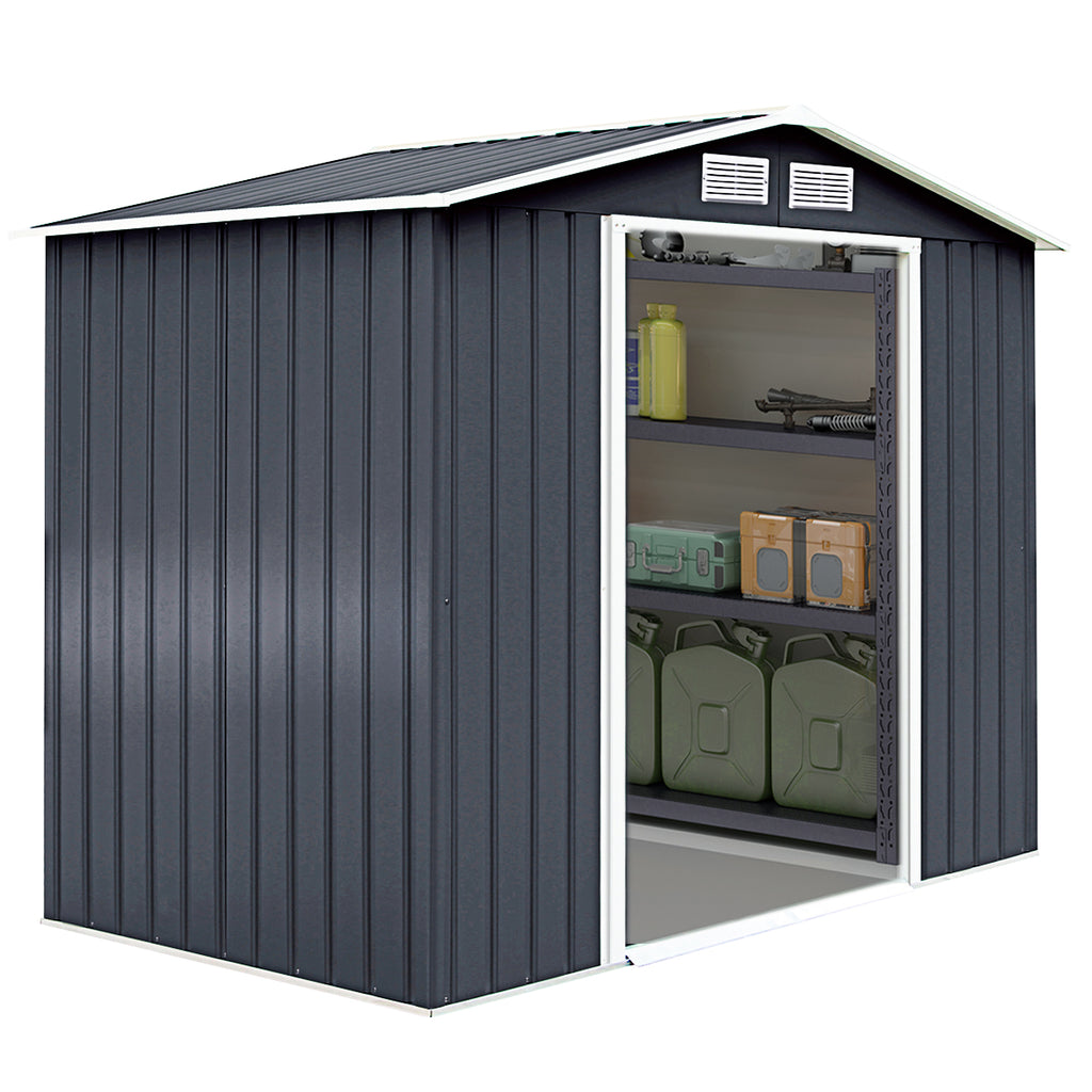 Galvanized Metal Garden Shed with Foundation - 9 x 6FT