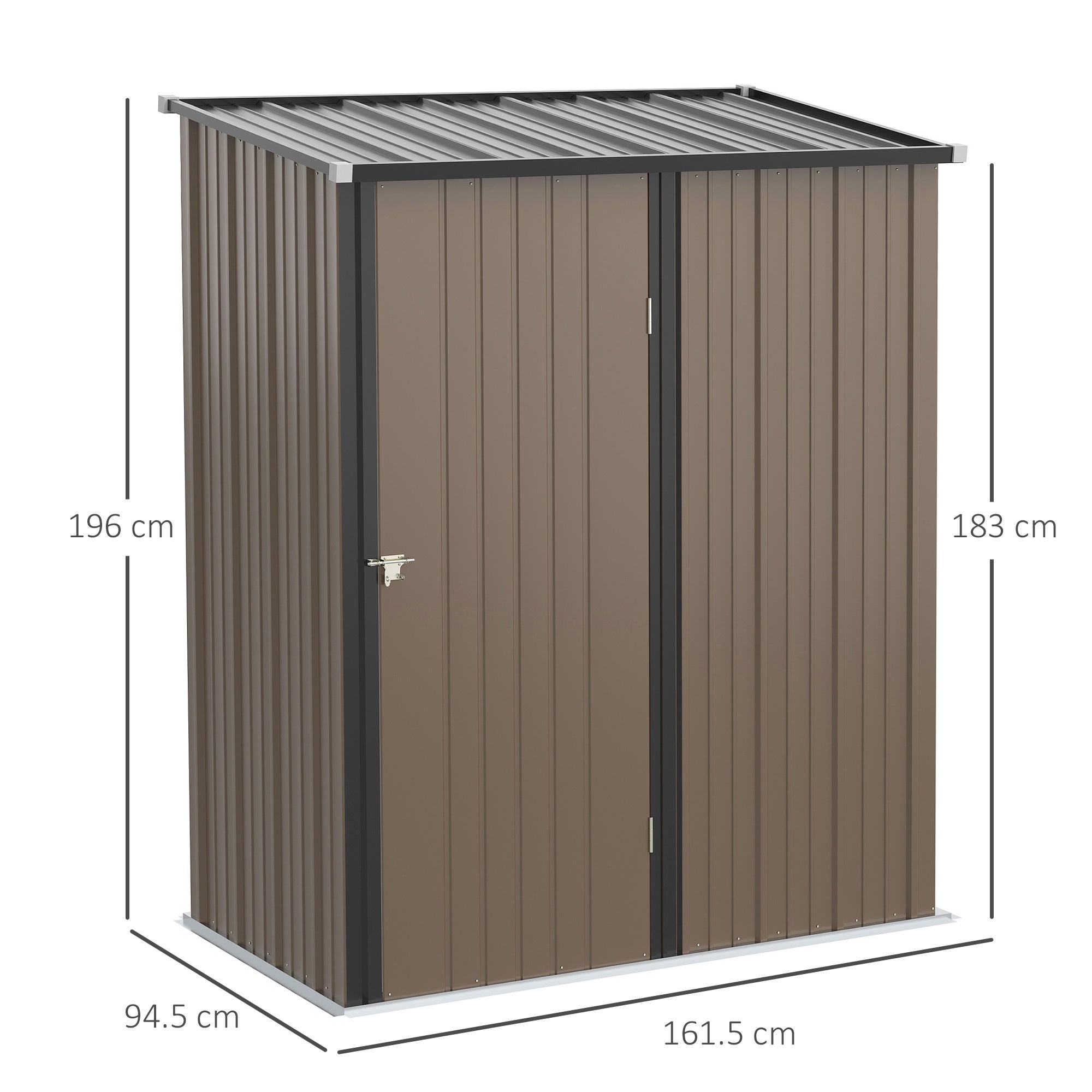 Outsunny 5 x 3 ft Metal Garden Storage Shed Patio Corrugated Steel Roofed Tool Shed with Single Lockable Door, Brown - Inspirely