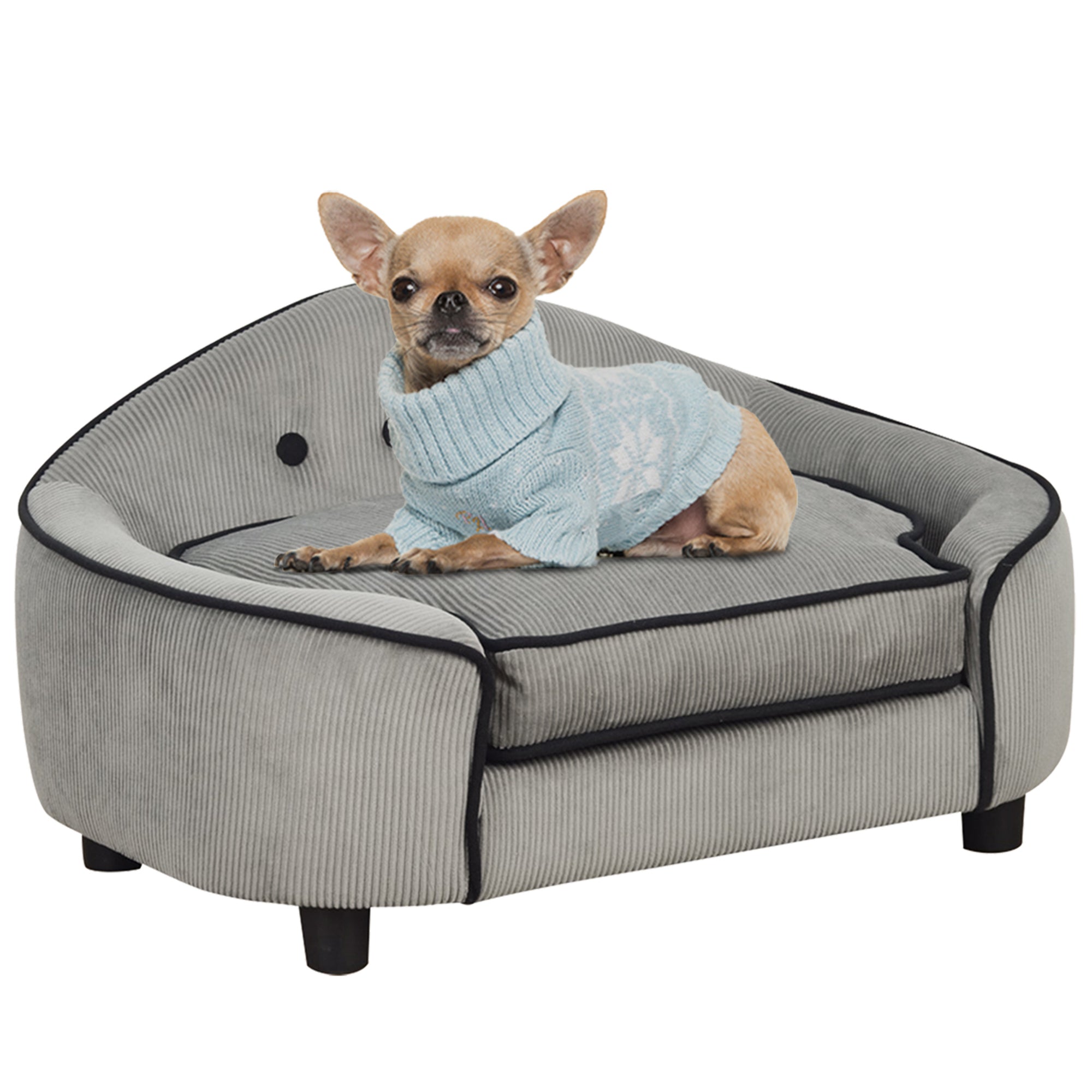 PawHut Pet Sofa Dog Bed Couch Cat Kitten Sponge Removable Cushion Lounge Grey 66.5 x 45 x 35.5 cm
