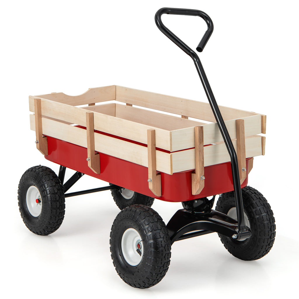 Garden Cart with Wood Railing for Farm Garden Orchard Camping