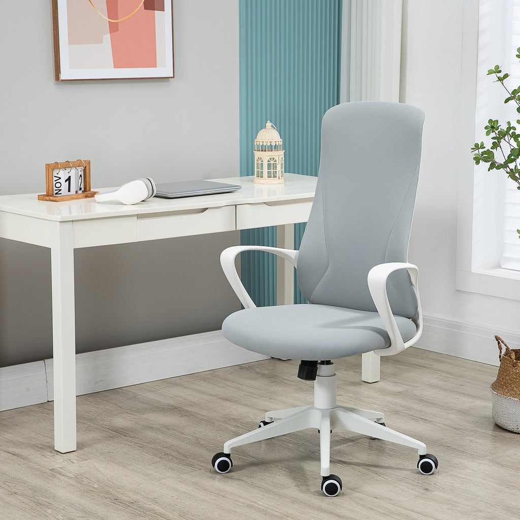 Vinsetto High-Back Office Chair, Elastic Desk Chair with Armrests, Tilt Function, Adjustable Seat Height, Light Grey