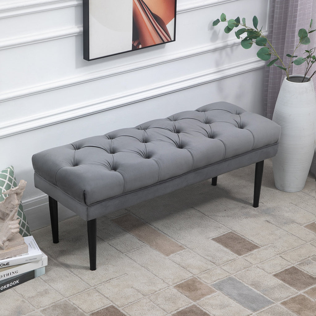 HOMCOM Entryway Bench, Bed End Bench, Button Tufted Window Seat, Upholstered Accent Stool for Living Room, Bedroom, Hallway, Grey - Inspirely