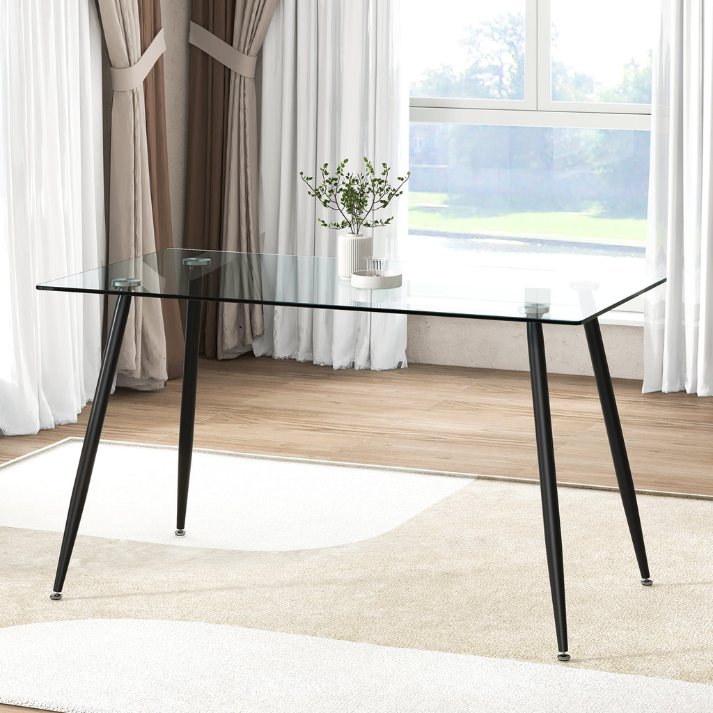 Glass Dining Table with Tempered Glass Table Top-Black