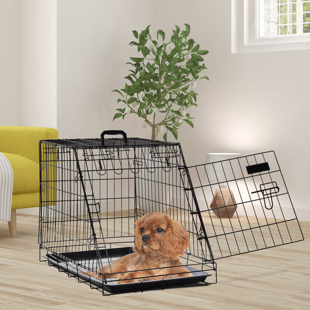 PawHut Metal Collapsible Car Dog Cage Crate Transport Folding Box Carrier Handle Removable Tray 77 x 47 x 55cm - Inspirely