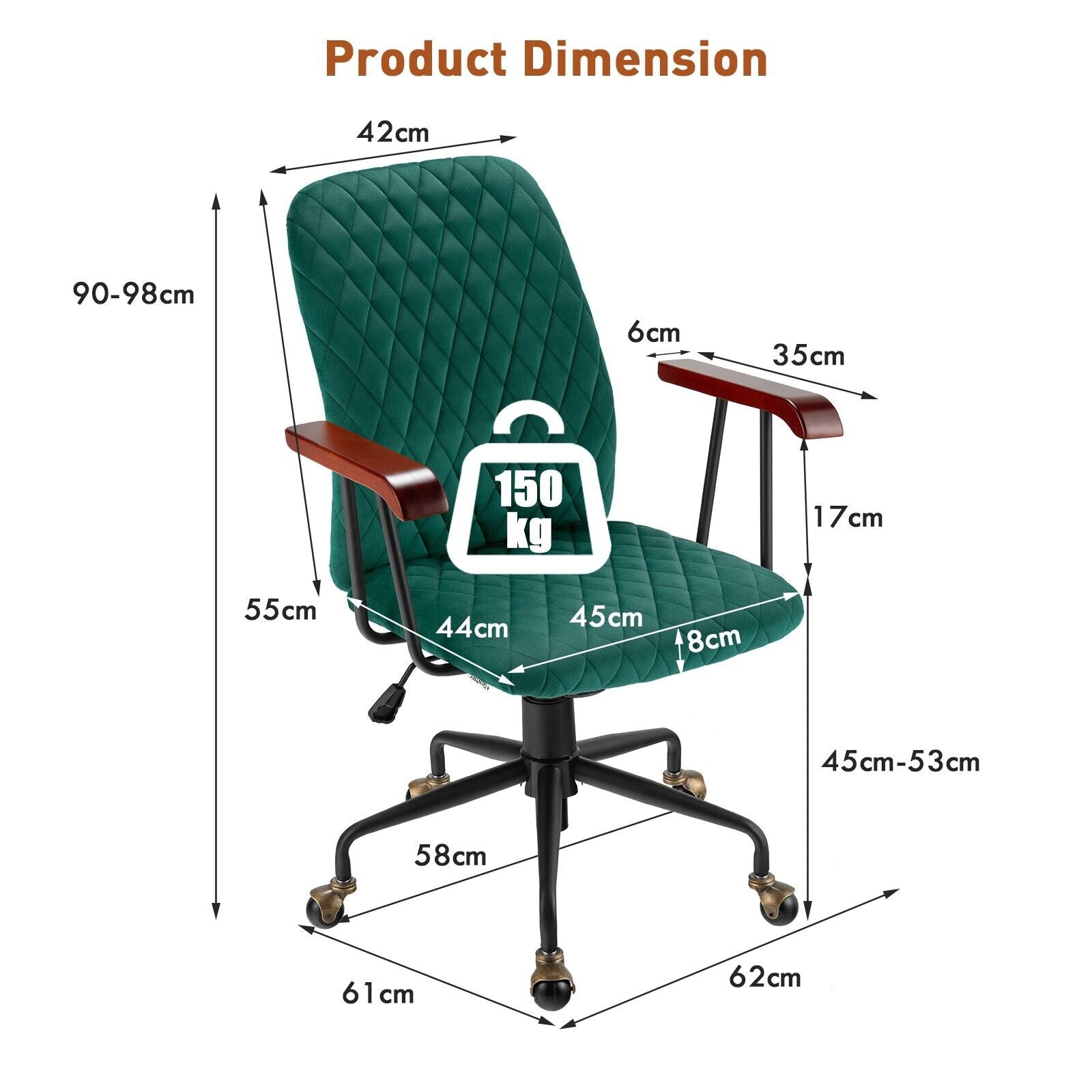 Adjustable Velvet Rocking Leisure Chair with Padded Seat and Rubber Wood Armrests-Green