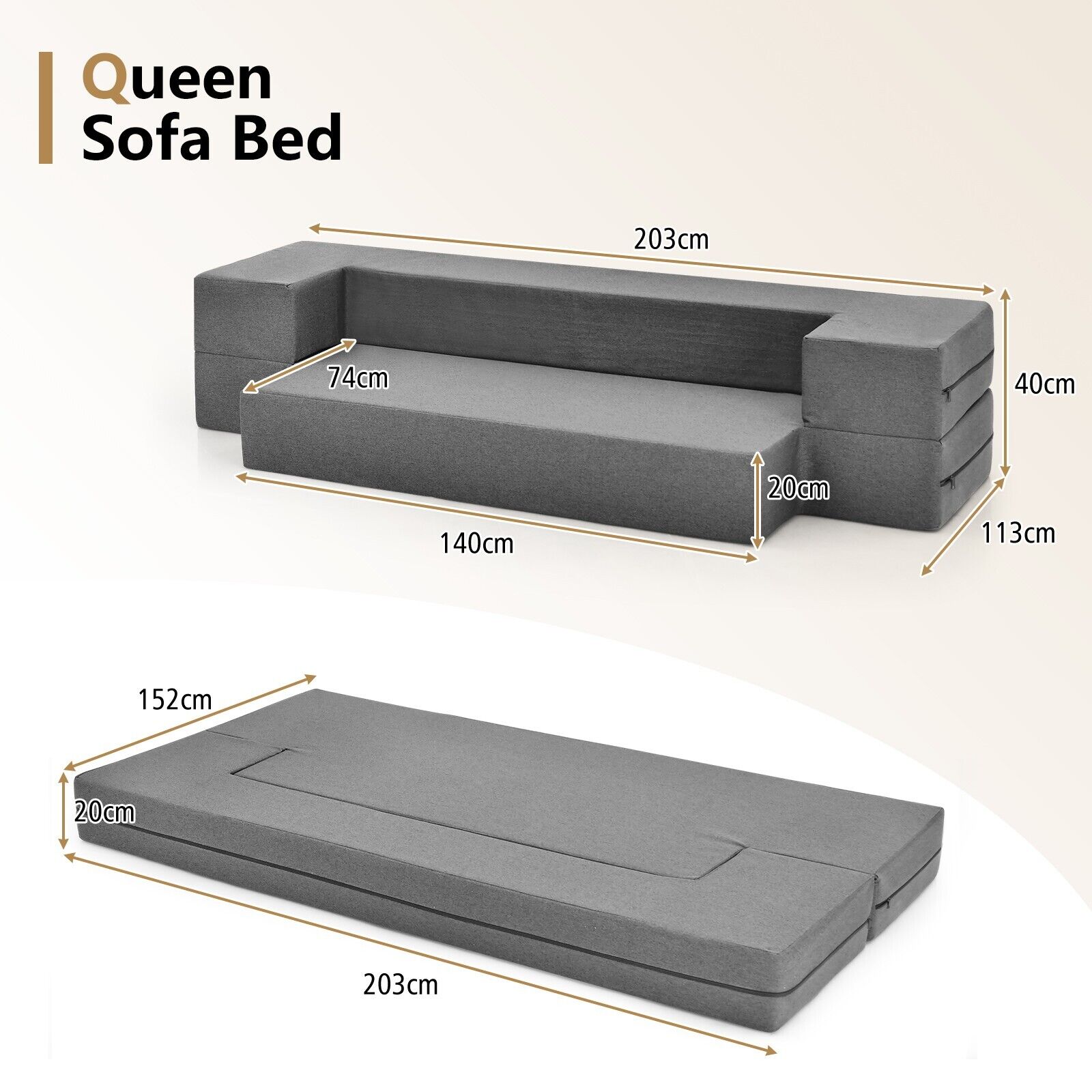 Convertible Folding Sofa Bed with Washable Cover-Queen size
