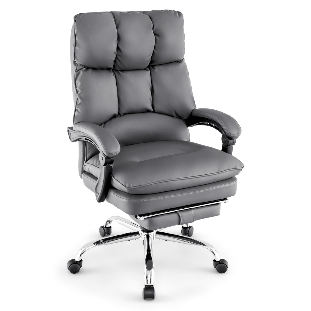 Ergonomic Adjustable High Back Rolling Computer Chair with Retractable Footrest-Grey