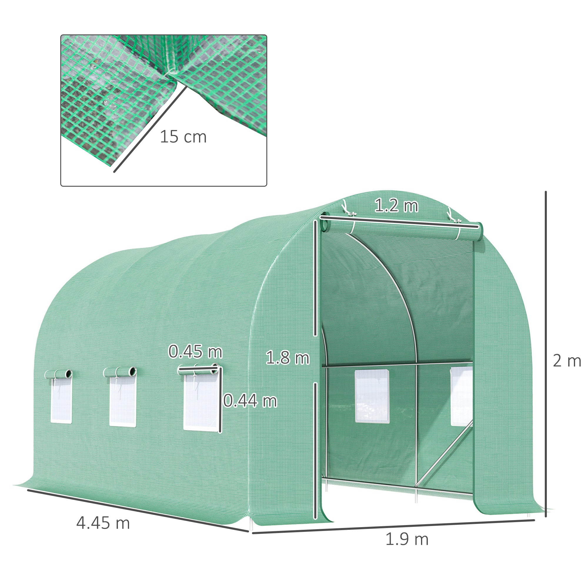 Outsunny 4.5m x 2m x 2m Walk-in Tunnel Greenhouse Garden Plant Growing House with Door and Ventilation Window, Green