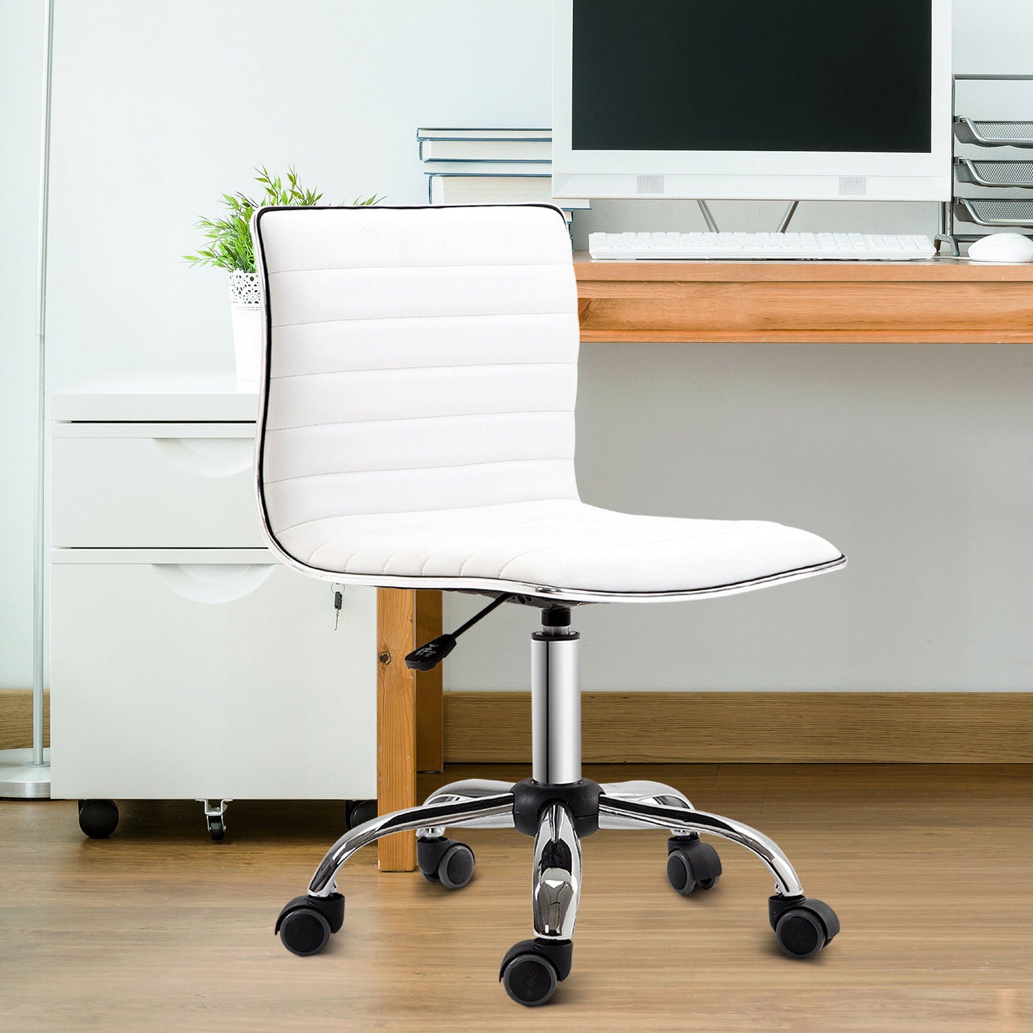 Armless Mid-Back Adjustable Office Chair-White