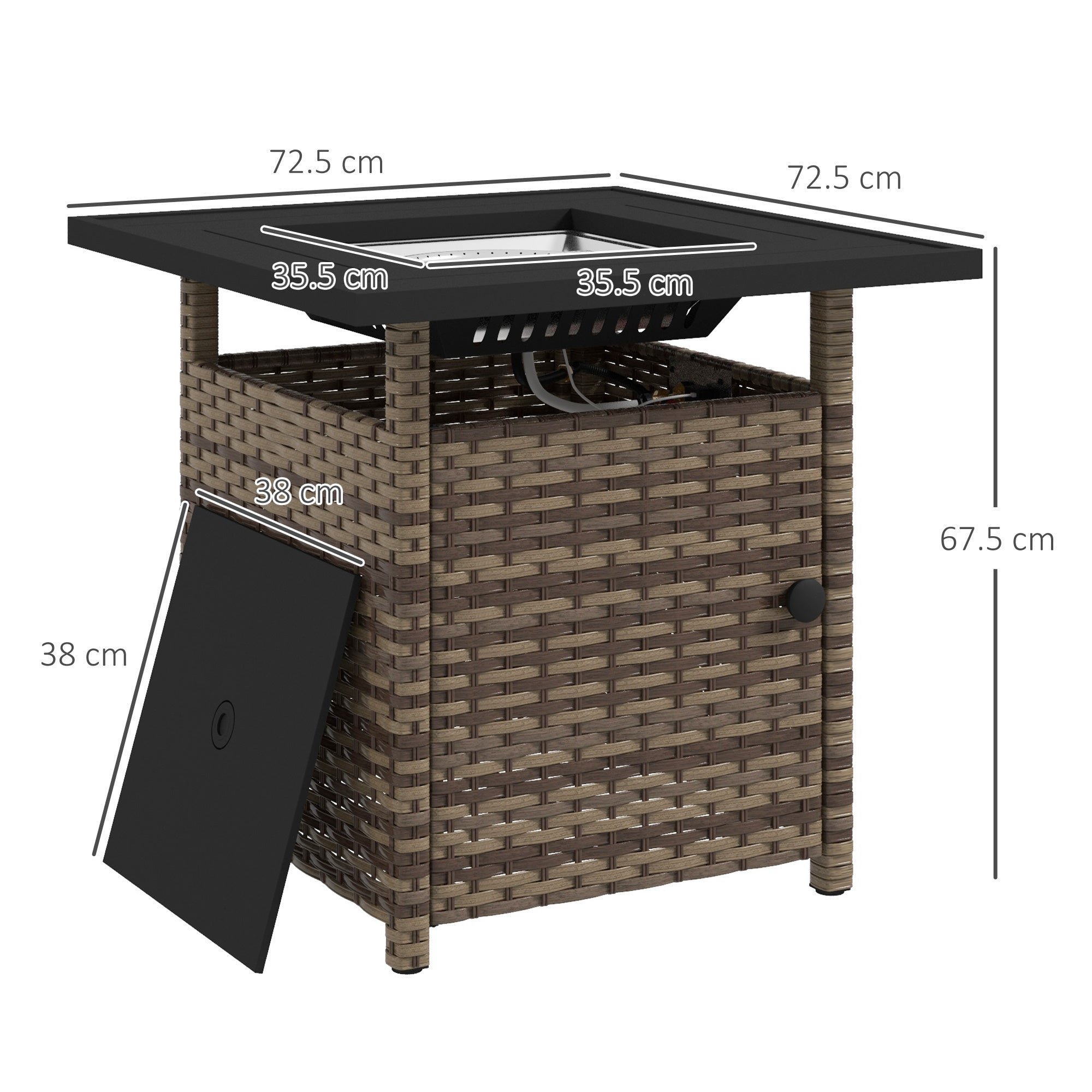 Outsunny 72.5 x 72.5cm 50,000 BTU Fire Pit Table, with Cover - Brown