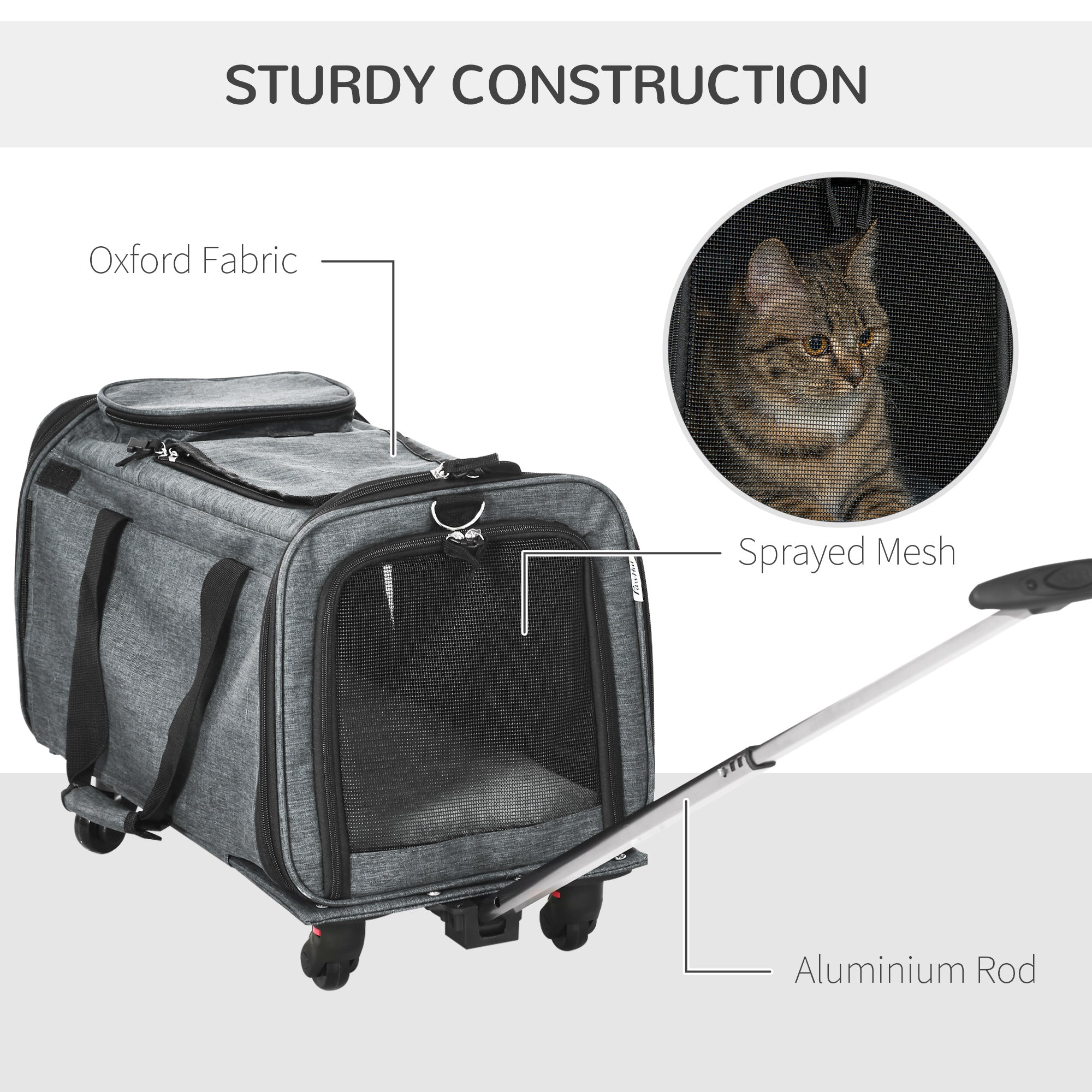 PawHut 4 in 1 Pet Carrier Portable Cat Carrier Foldable Dog Bag On Wheels for Cats, Miniature Dogs w/ Telescopic Handle, Grey