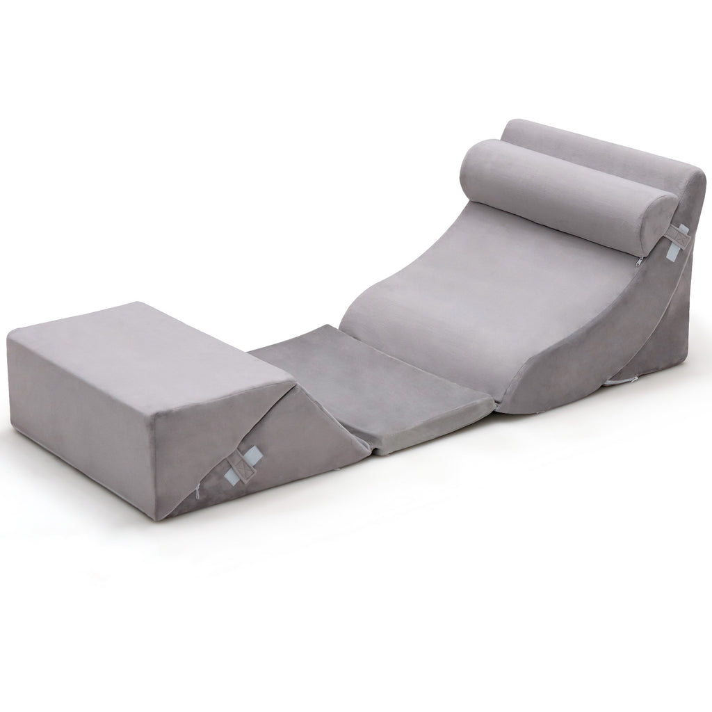 6 Pieces Bed Wedge Pillows Set with Headrest Leg Elevation-Grey