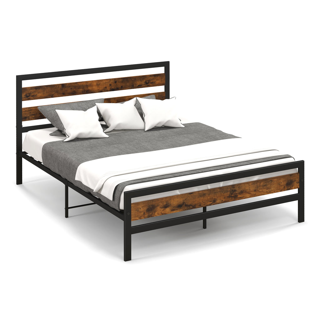 Double/King Size Bed Frame with Rustic Headboard and Footboard-King Size