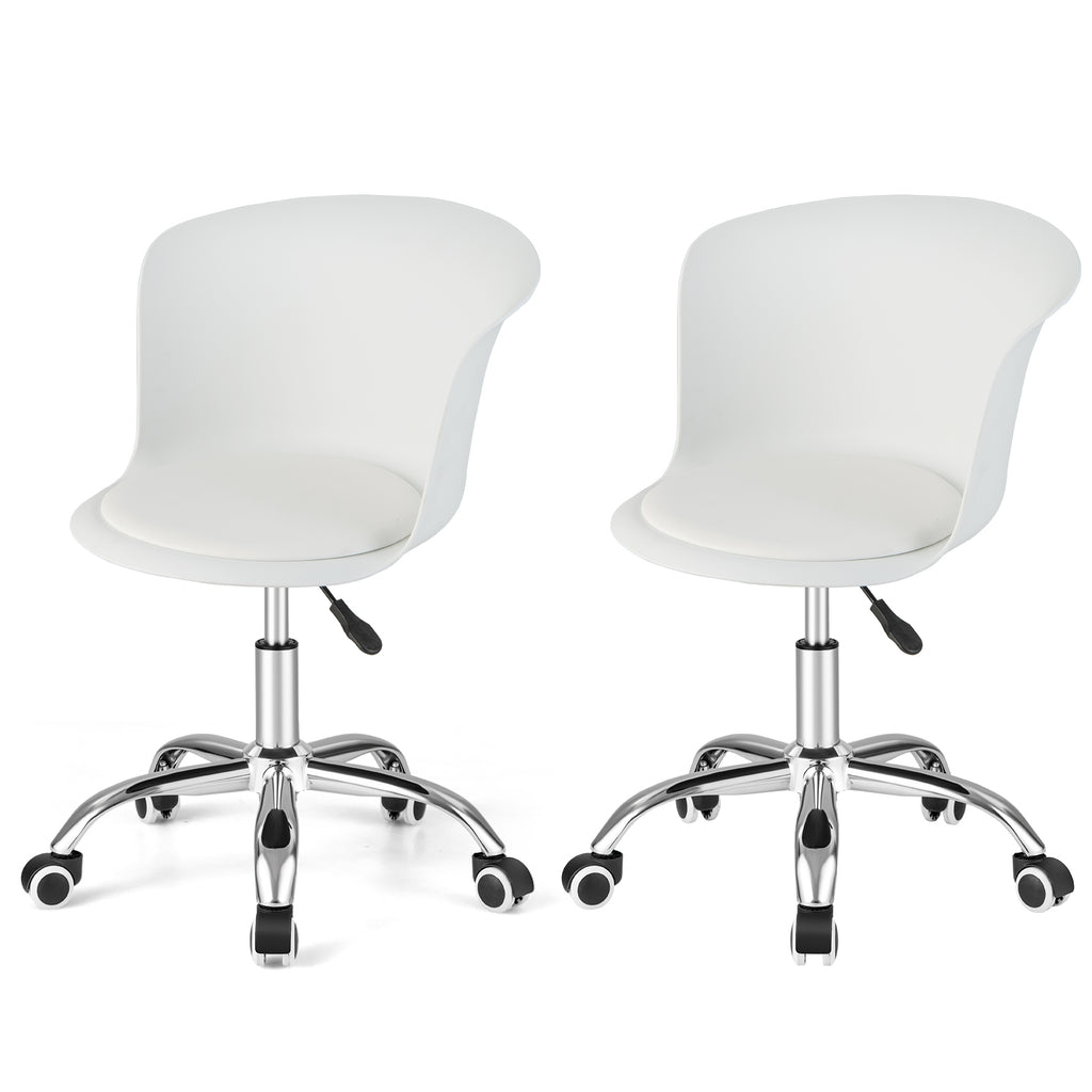 Office Desk Chair Set of 2 with Universal Rolling Casters-White