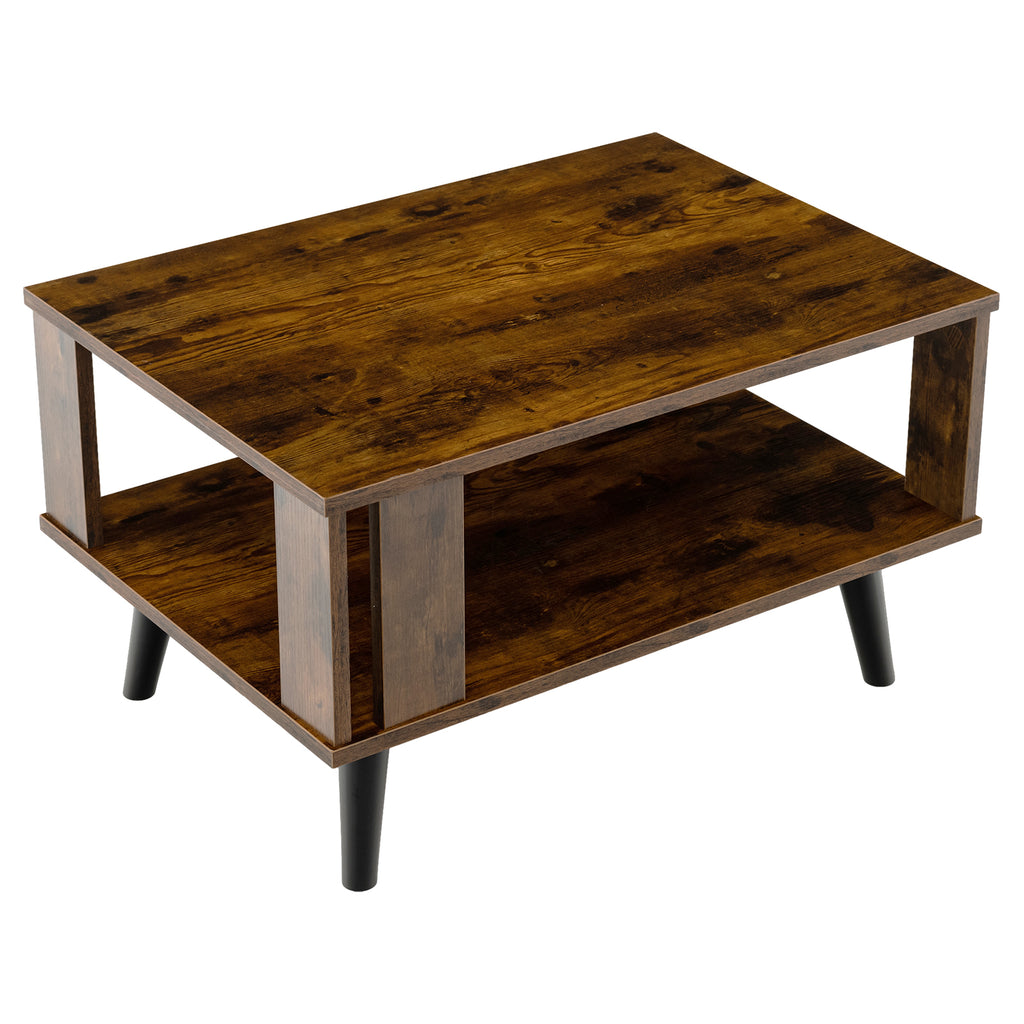 Wooden Industrial Coffee Table with Storage Shelf for Home Office Brown