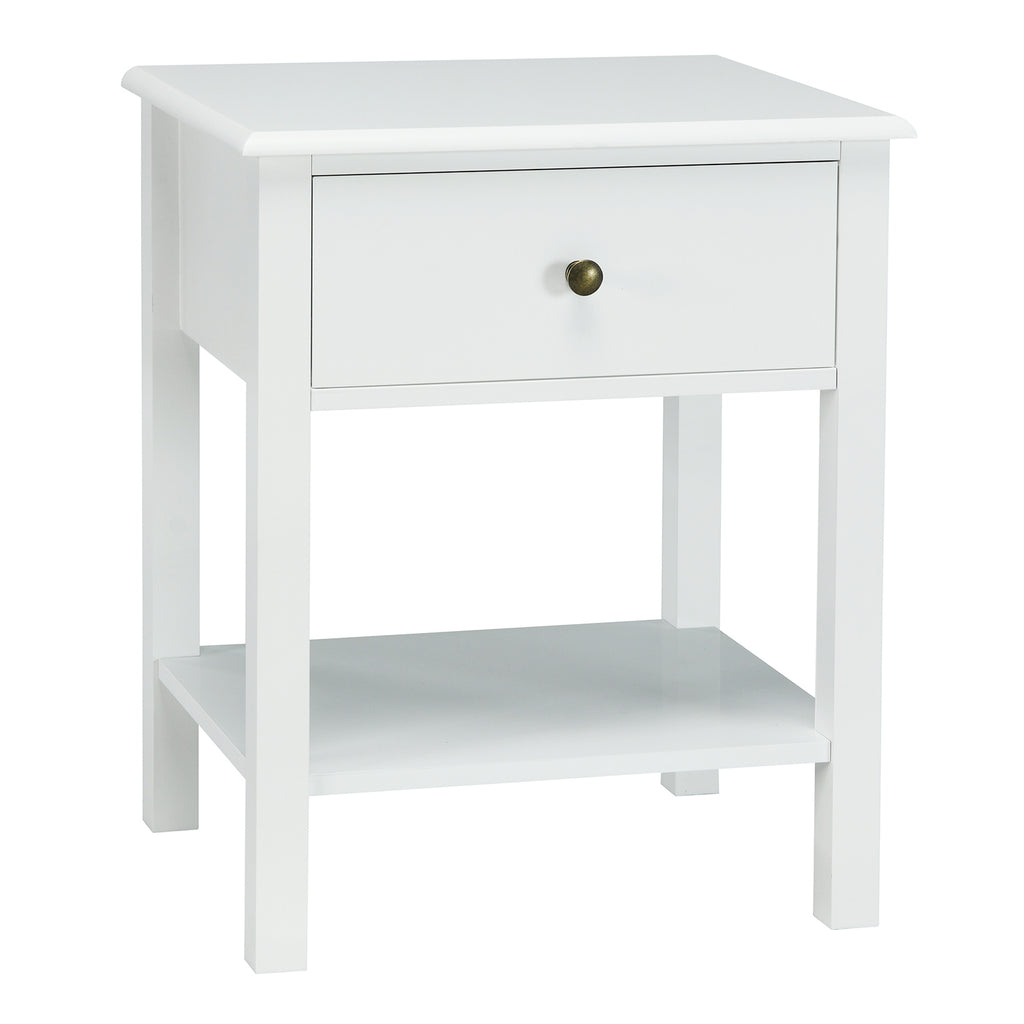 Bedside Table with Drawer and Storage Shelf White