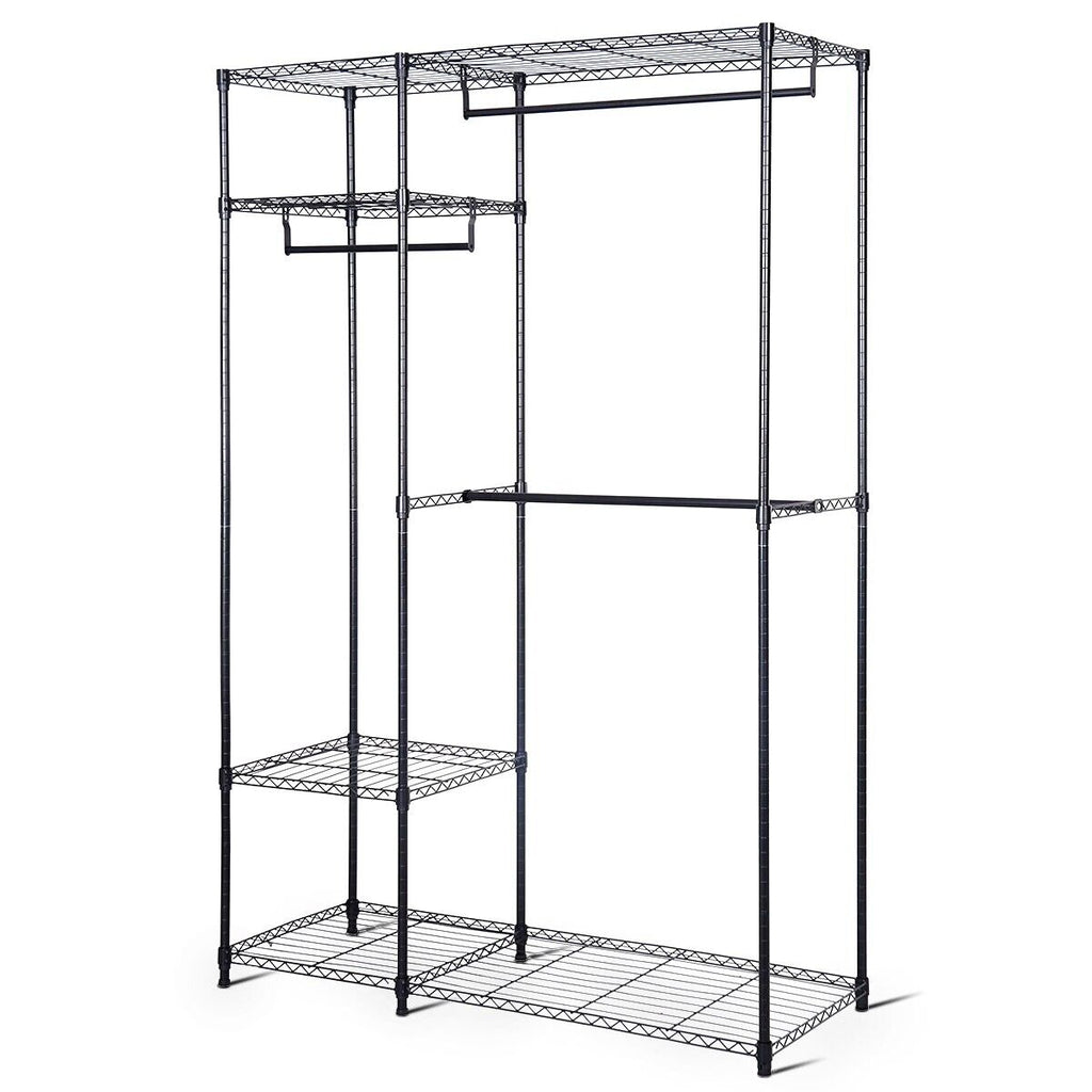 Metal Clothes Rack with 3 Hanging Rails and Shelves for Bedroom