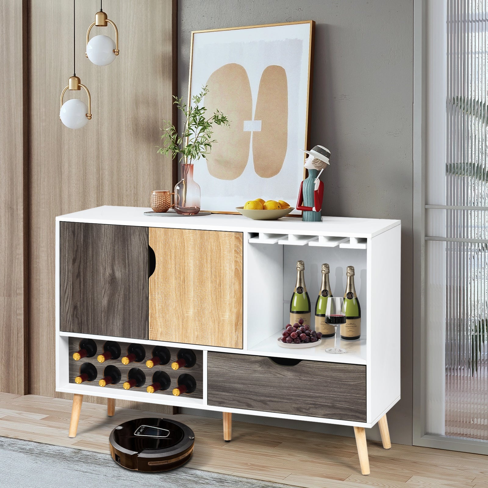 Modern Buffet Sideboard with Adjustable Shelf and 10 Wine Racks