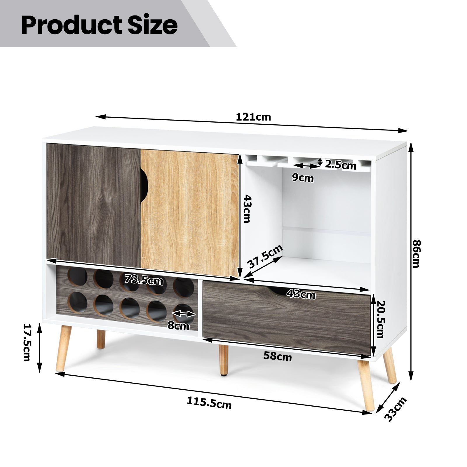 Modern Buffet Sideboard with Adjustable Shelf and 10 Wine Racks