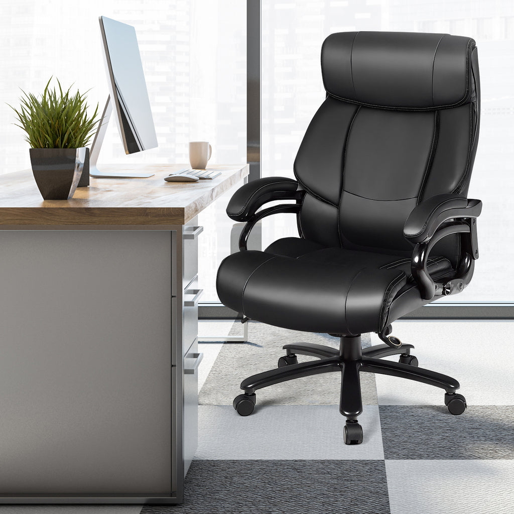 Ergonomic Office Chair with Padded Armrests and Adjustable Height-Black
