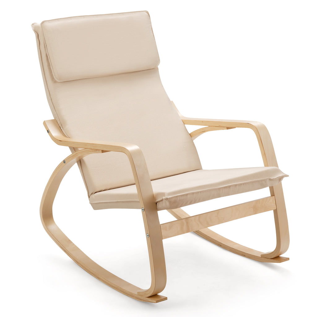 Wooden Rocking Chair with Removable Cushion for Living Room Balcony-Beige