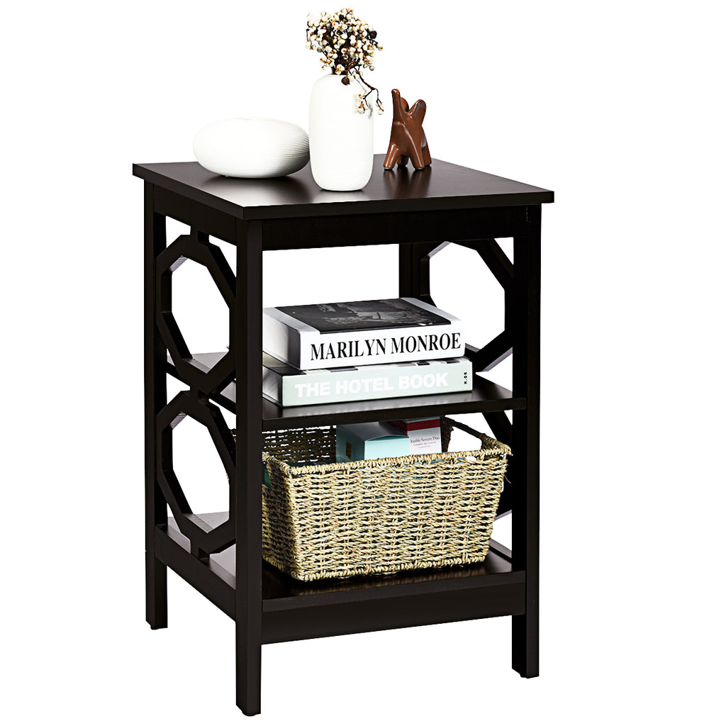 3-Tier Bedside Table with Storage Shelves for Living Room Bedroom - Coffee
