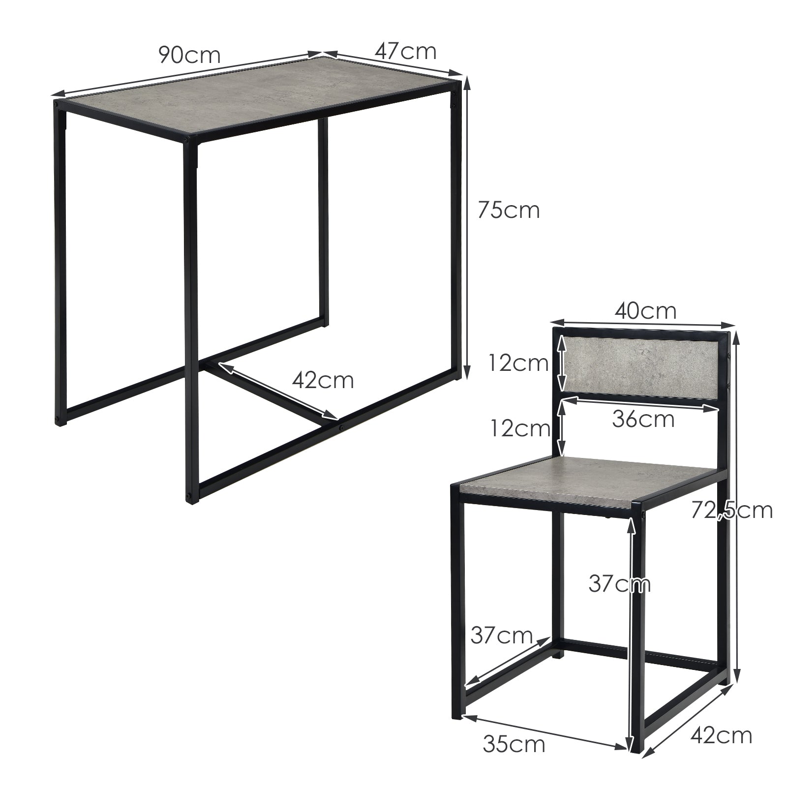 Compact Table and Chair Set-Gray