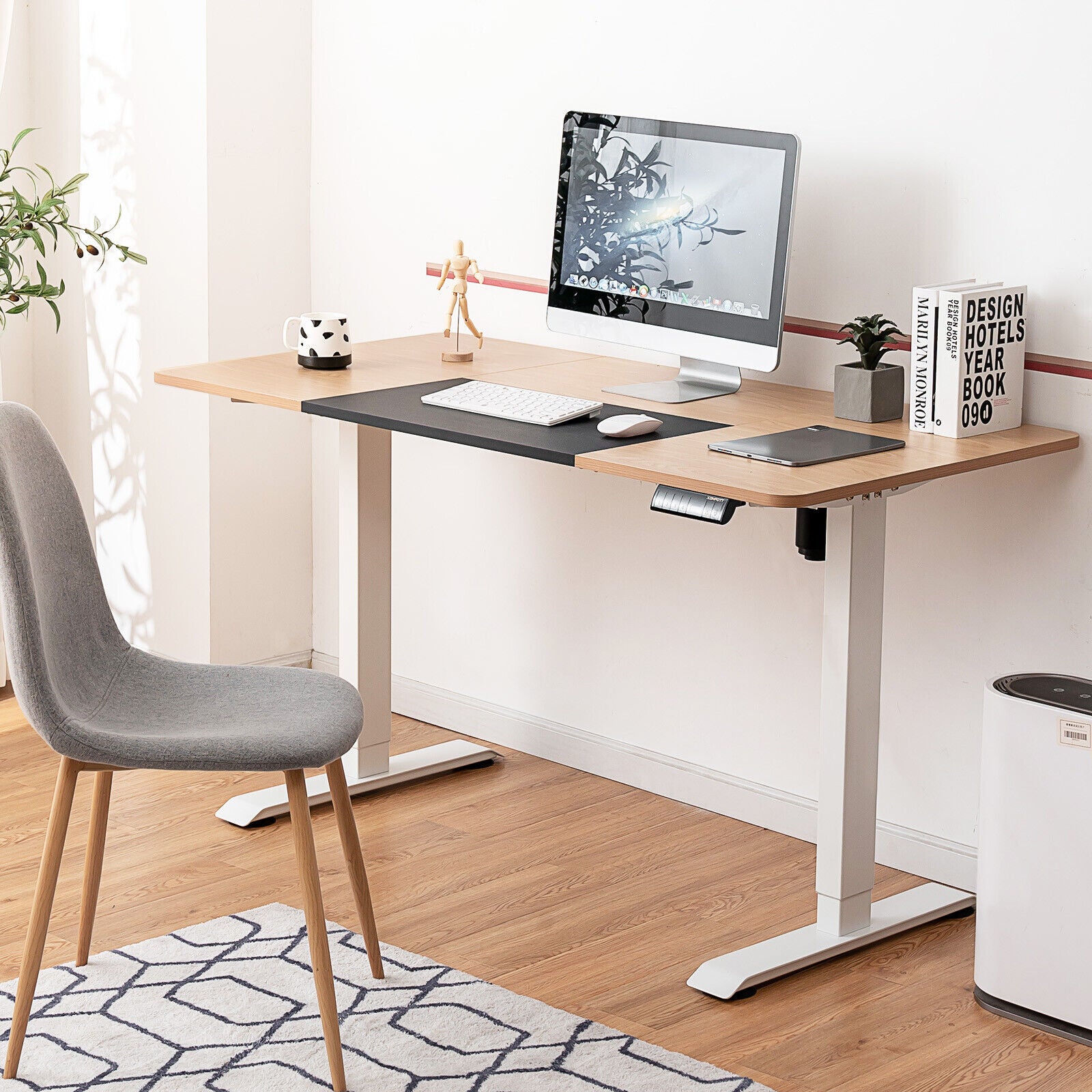 Electric Height Adjustable Standing Desk with Memory Smart Presets and Anti-Collision Function-Natural