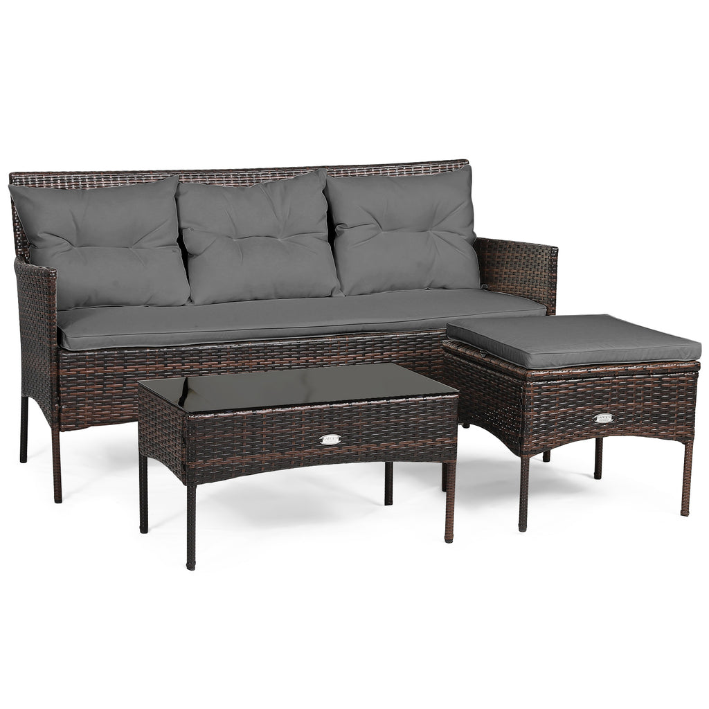 4 Seater Rattan Garden Furniture Set with Cushioned Sofa-Grey