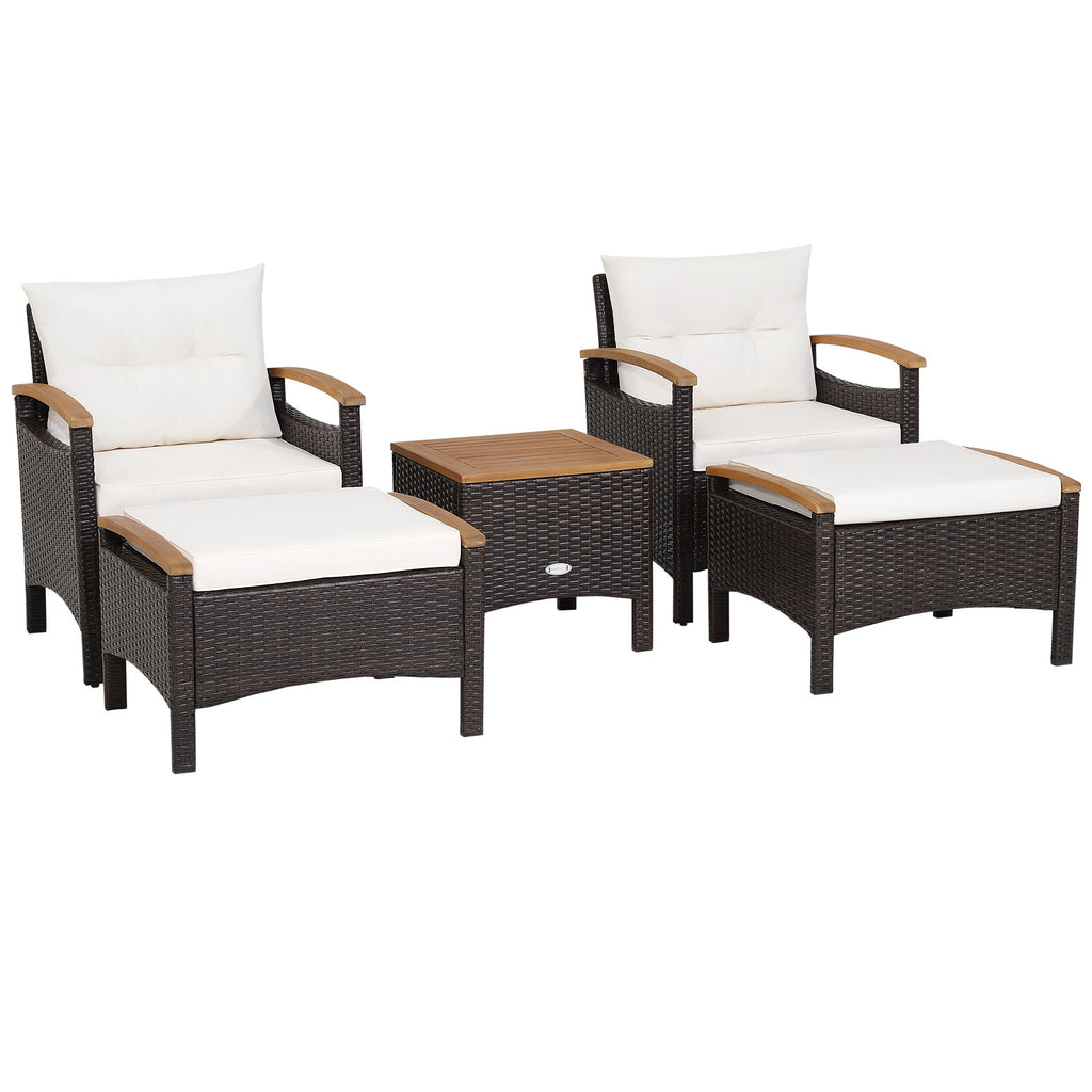 5 Pieces Patio Rattan Furniture Set with Cushions and Ottomans
