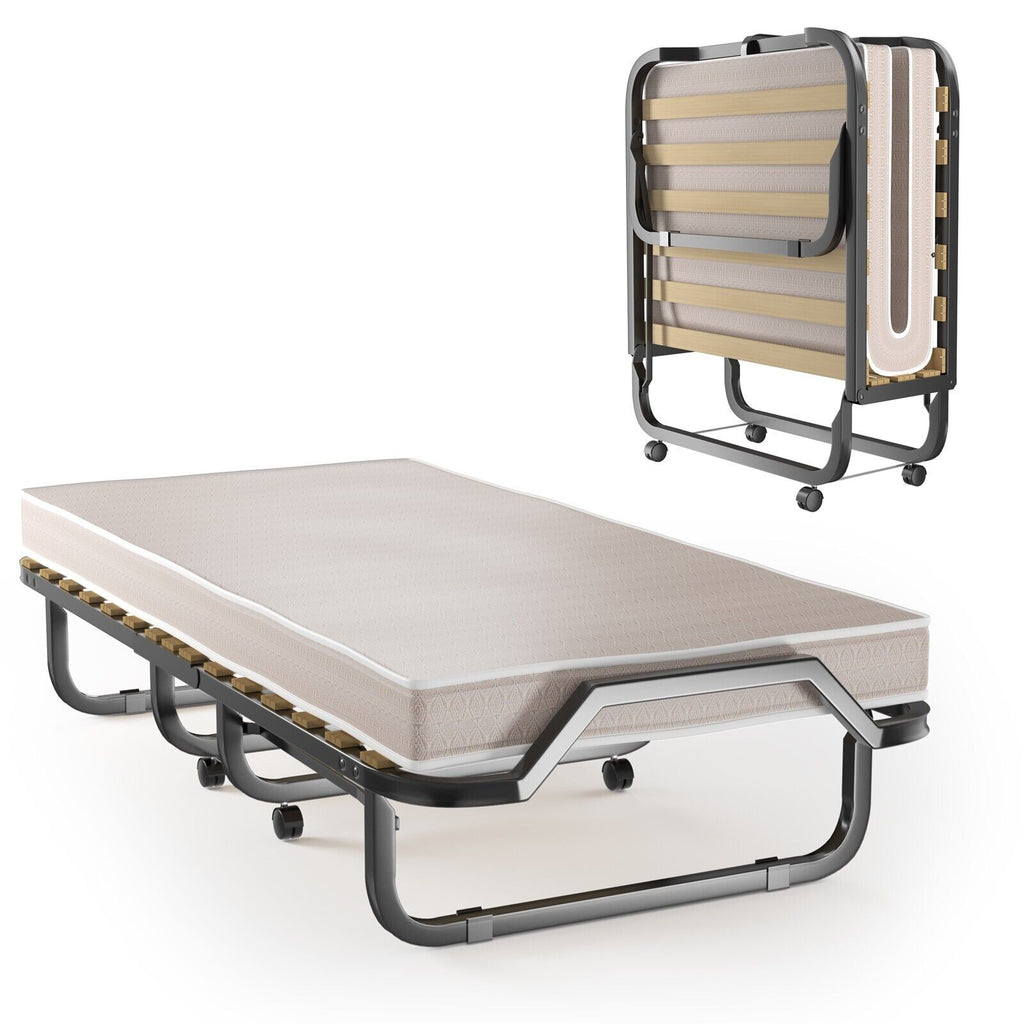 Folding Bed with 10cm Memory Foam Mattress and Wheels