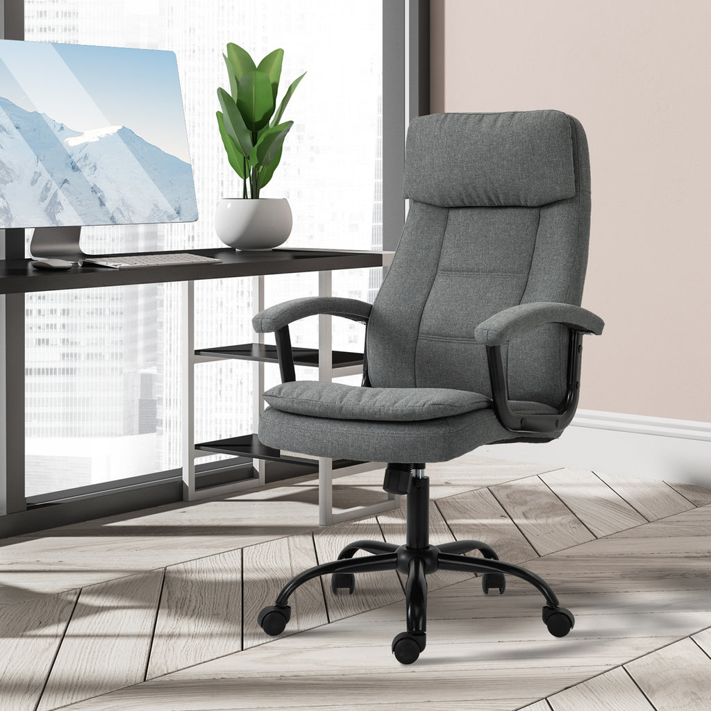 Vinsetto 2-Point Massage Office Chair Linen-Look Ergonomic Adjustable Height w/ 360° Swivel 5 Castor Wheels Rocking Comfortable Executive Seat Grey
