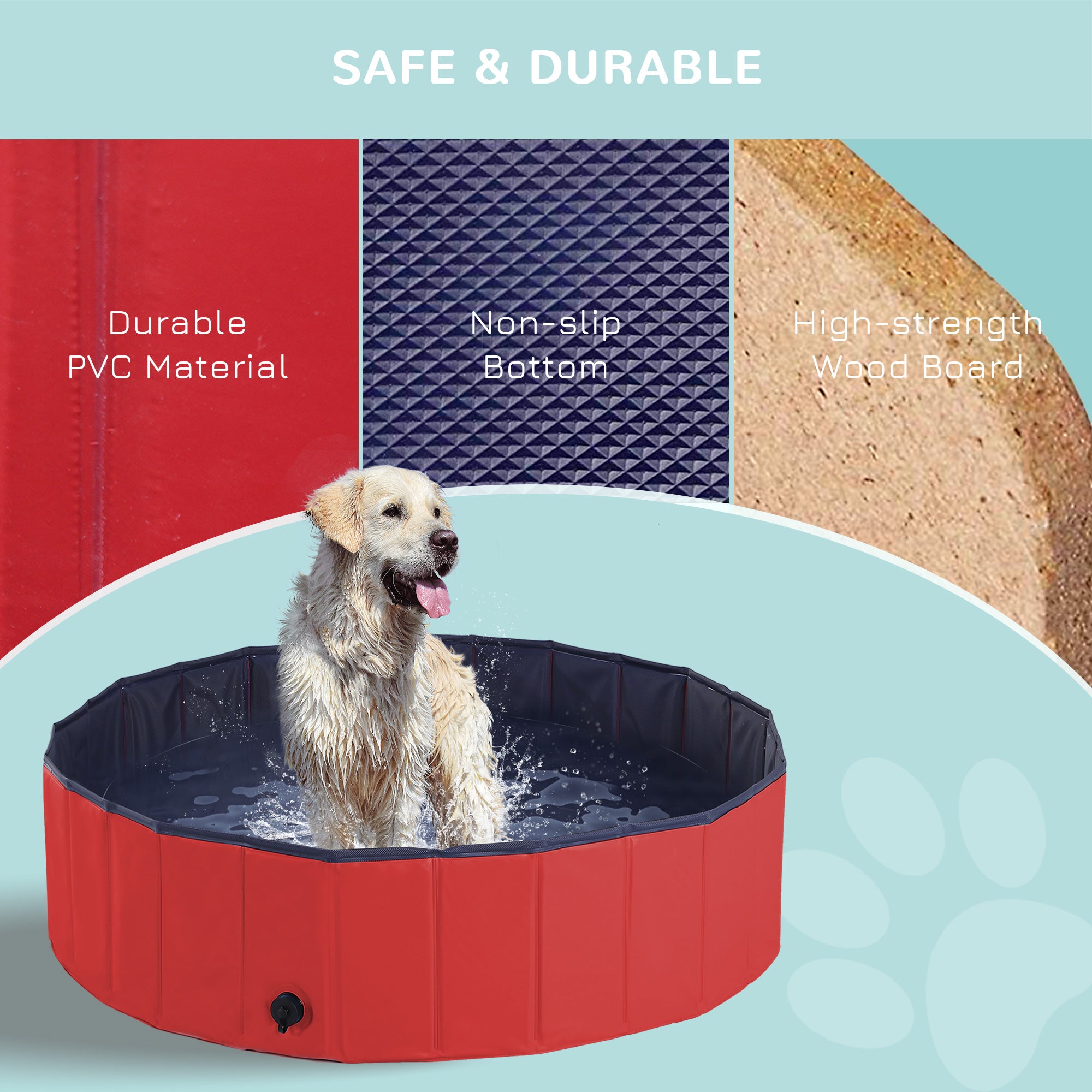 PawHut Pet Swimming Pool, Foldable, 120 cm Diameter-Red - Inspirely