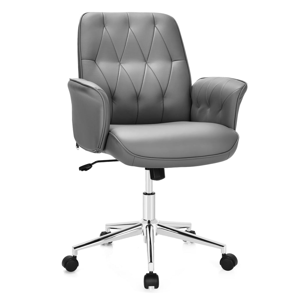 Adjustable Swivel PU Leather Office Chair with Rocking Function-Grey
