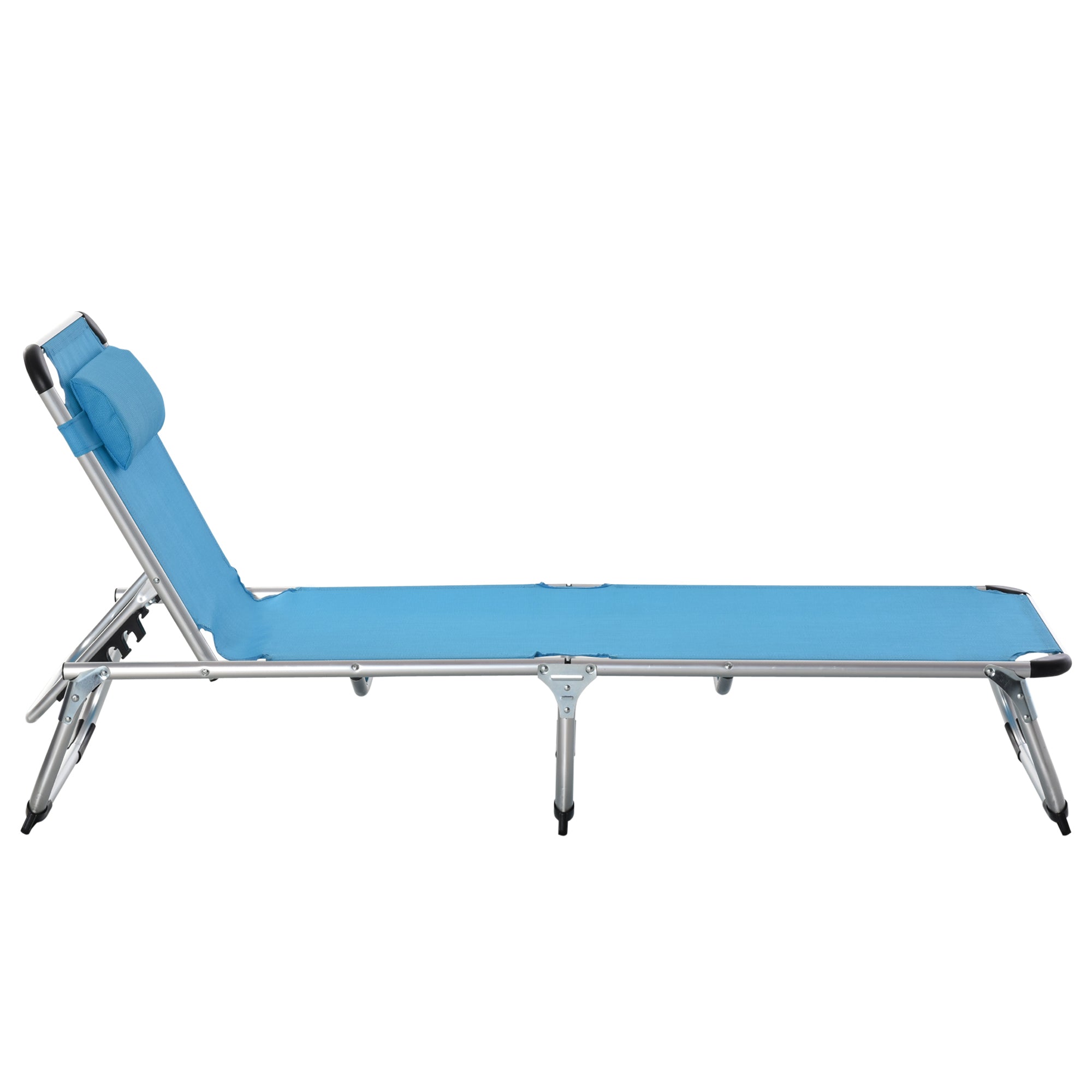 Outsunny Foldable Reclining Sun Lounger Lounge Chair Camping Bed Cot with Pillow 5-Level Adjustable Back Aluminium Frame Blue - Inspirely