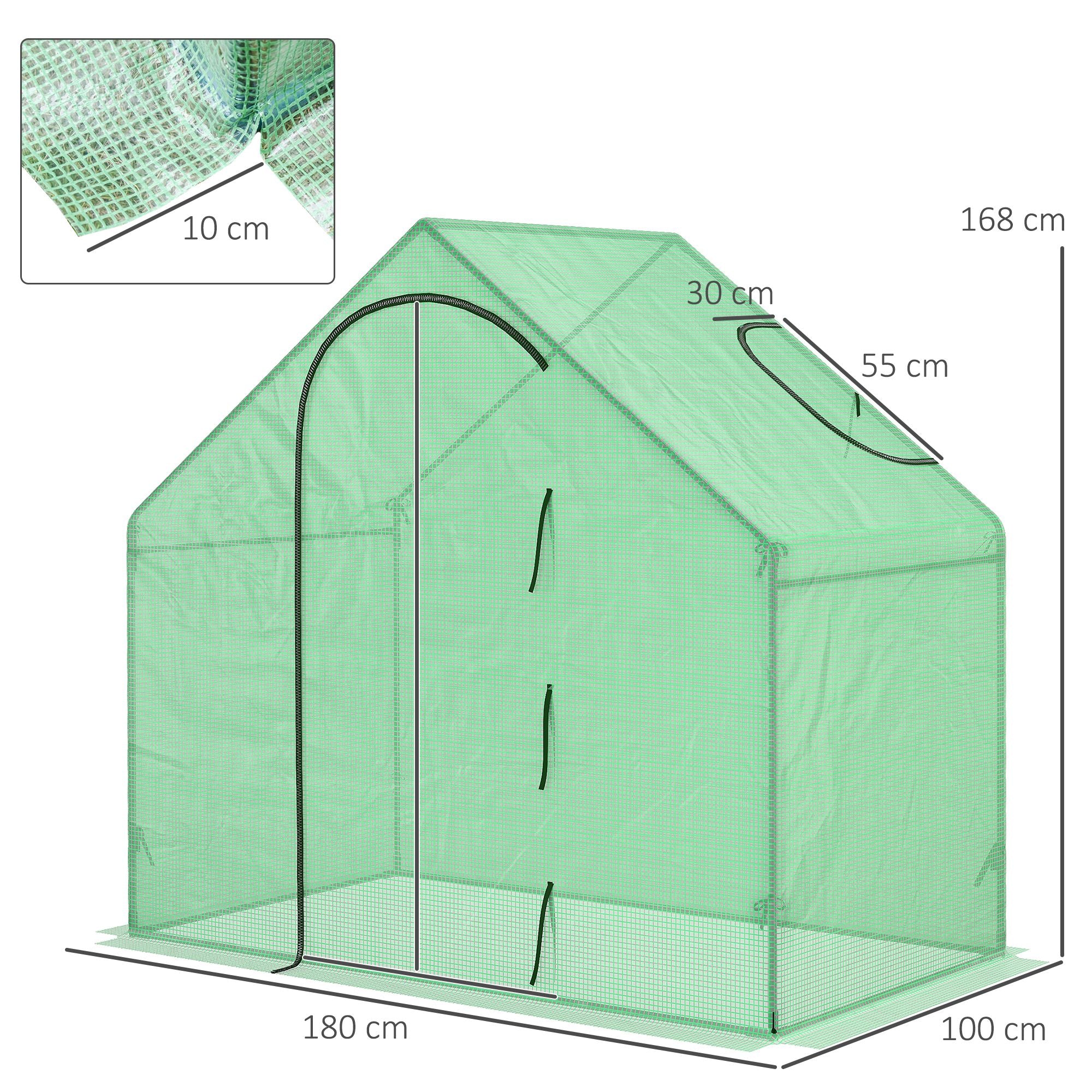 Outsunny Walk in Greenhouse Garden Grow House with Roll Up Door and Window, 180 x 100 x 168 cm, Green - Inspirely