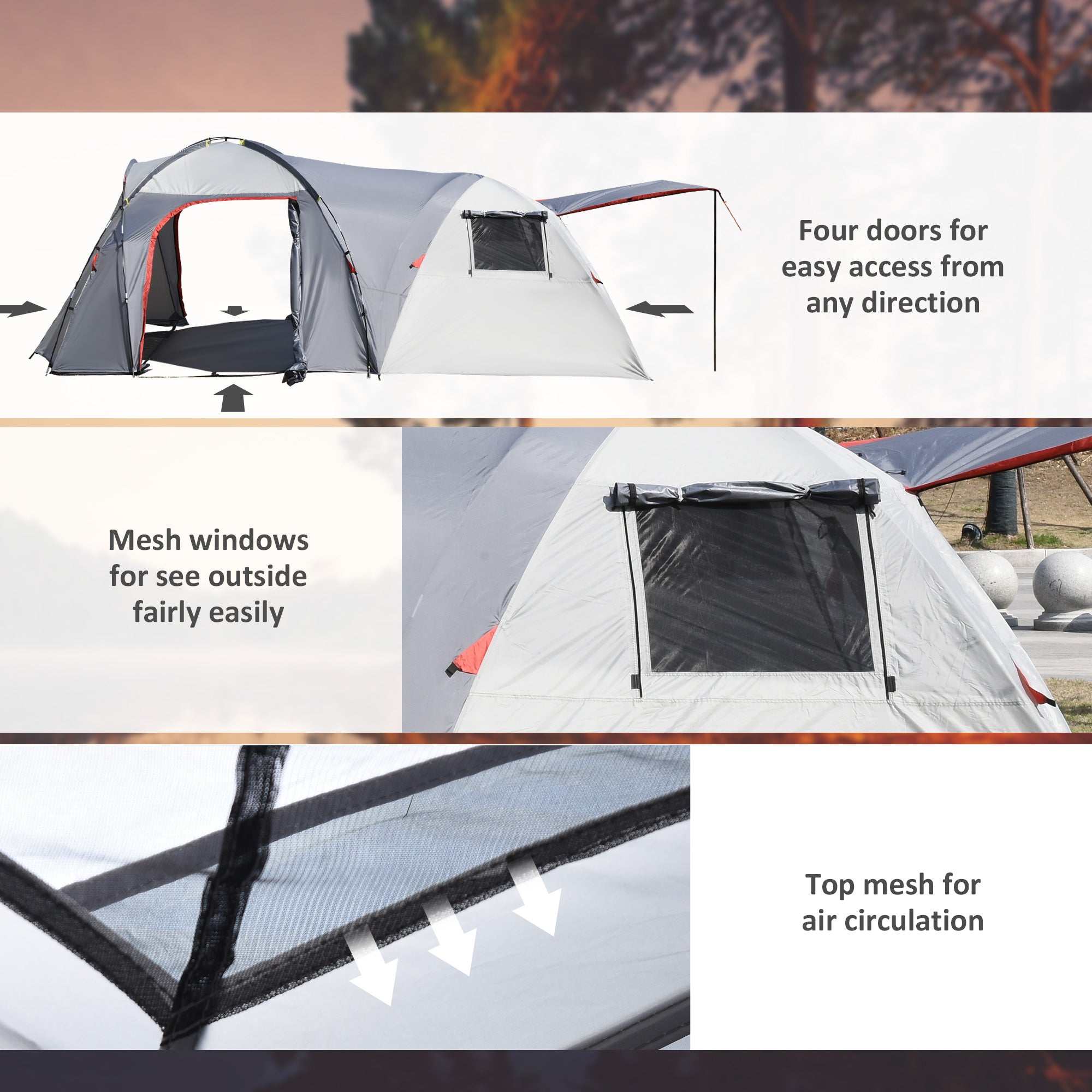 Outsunny 4-5 Man Outdoor Tunnel Tent, Two Room Camping Tent with Portable Mat, Sewn-In Floor Breathable Mesh Windows for Fishing, Festival, Hiking