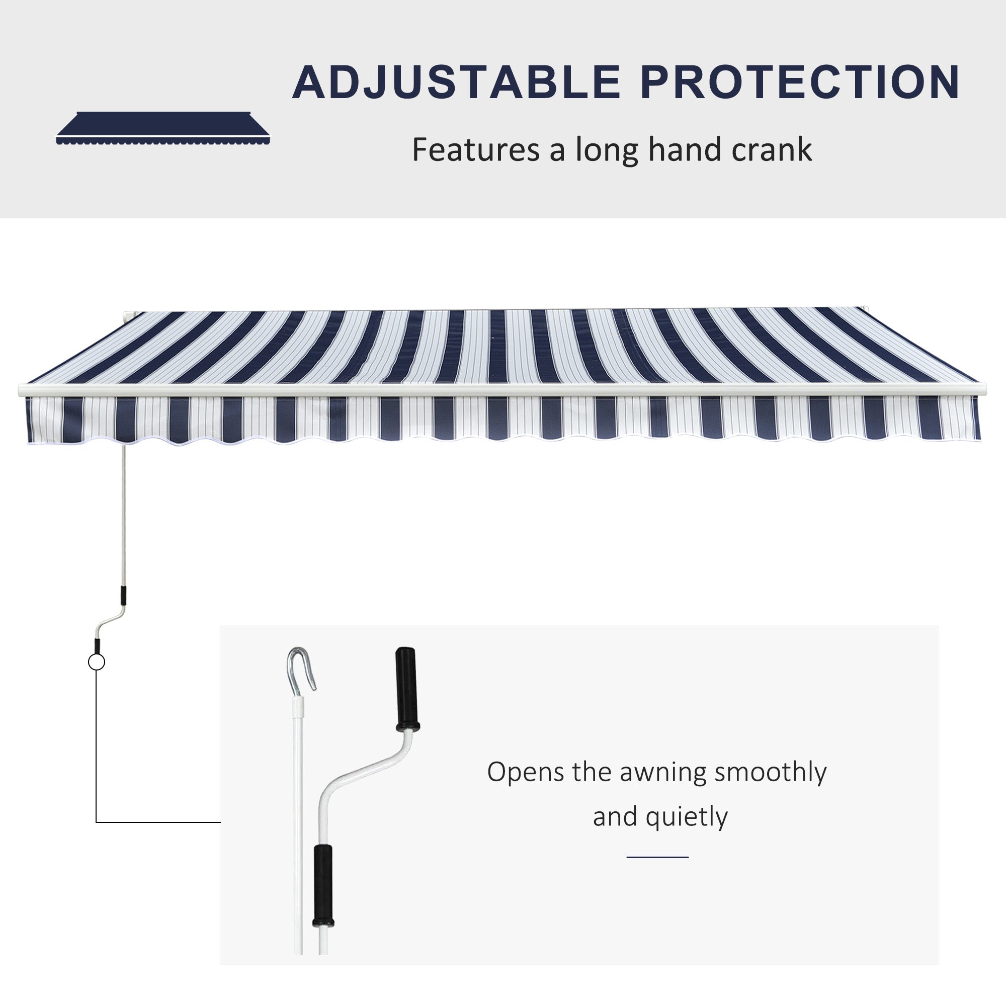 Outsunny Garden Patio Manual Retractable Awning Canopy Sun Shade Shelter, 3m x 2.5m-Blue/White - Inspirely
