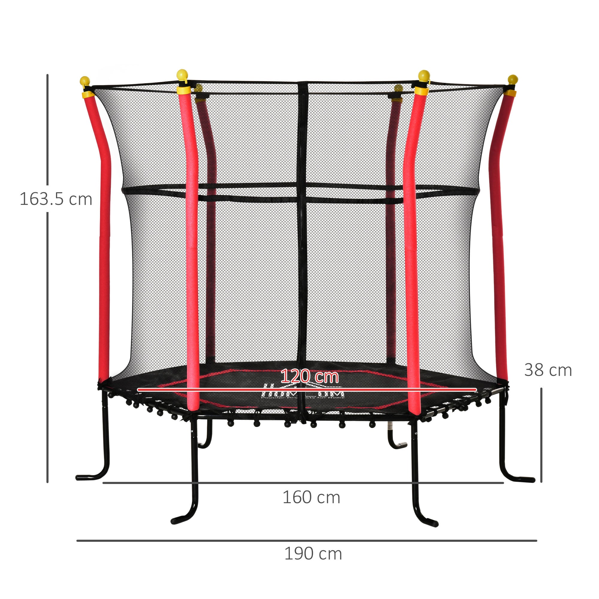 HOMCOM 5.2FT / 63 Inch Kids Trampoline With Enclosure Net Mini Indoor Outdoor Trampolines for Child Toddler Age 3 - 10 Years Red - Inspirely