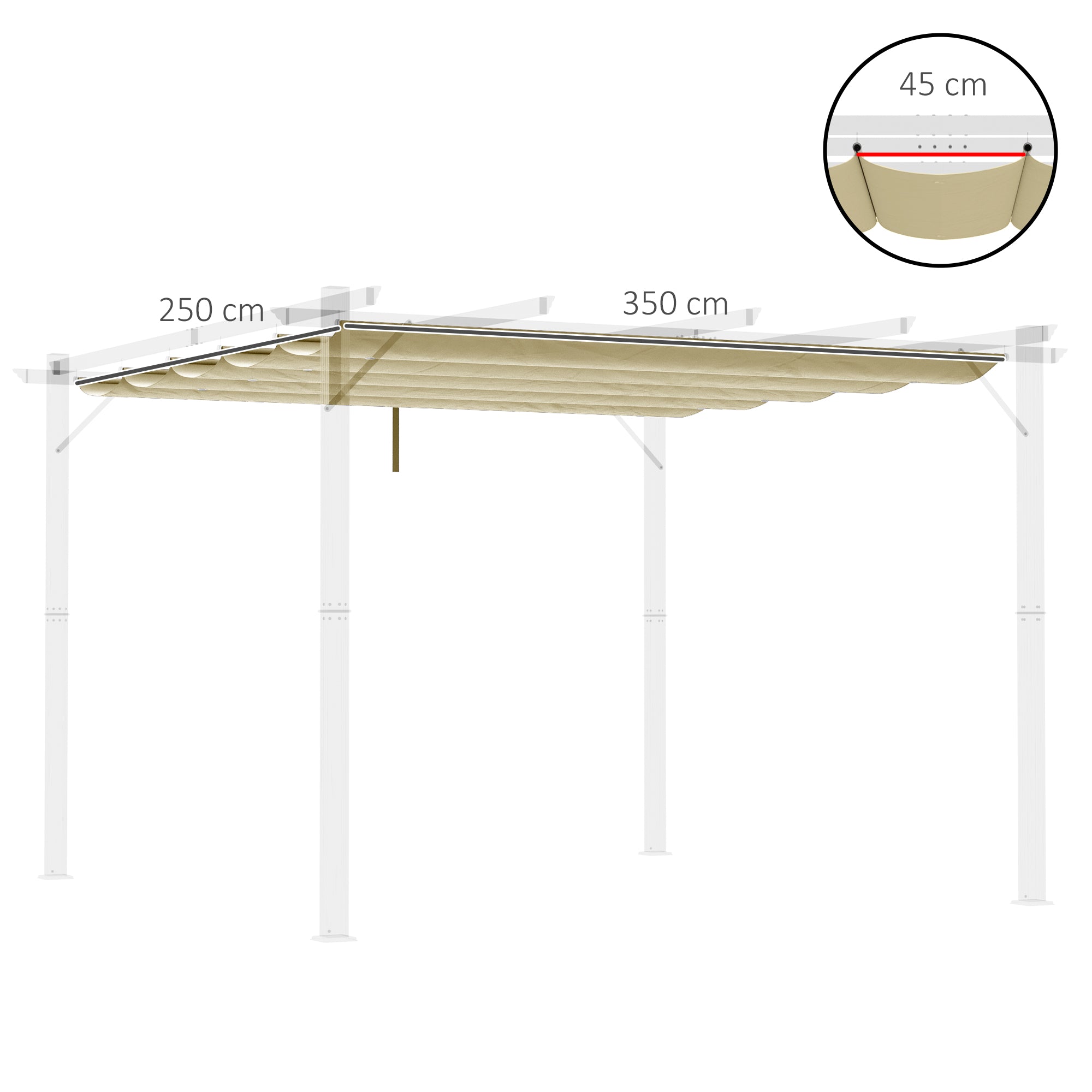 Outsunny Retractable Pergola Shade Cover, Replacement Canopy for 4 x 3 (m) Pergola, Retractable Roof, Beige
