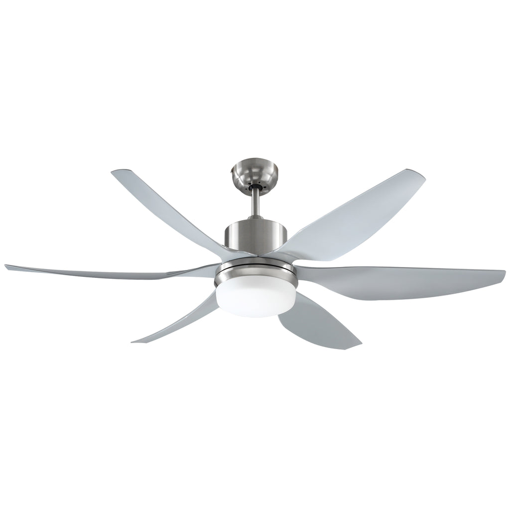 HOMCOM Reversible Ceiling Fan with Light, 6 Blades Indoor Modern Mount LED Lighting Fan with Remote Controller, for Bedroom, Living Room, Silver - Inspirely