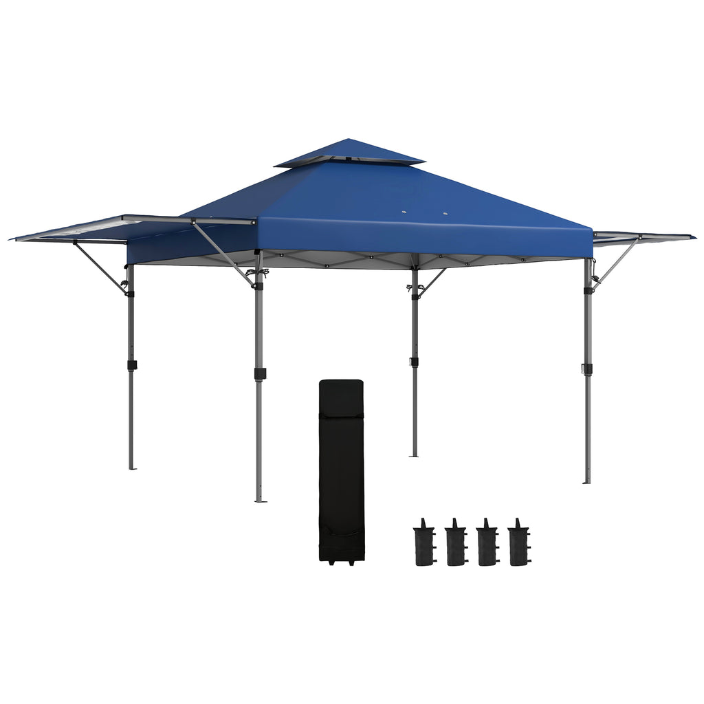 Outsunny 5 x 3(m) Pop Up Gazebo with Extend Dual Awnings, 1 Person Easy up Marquee Party Tent with 1-Button Push, Double Roof, Sandbags,