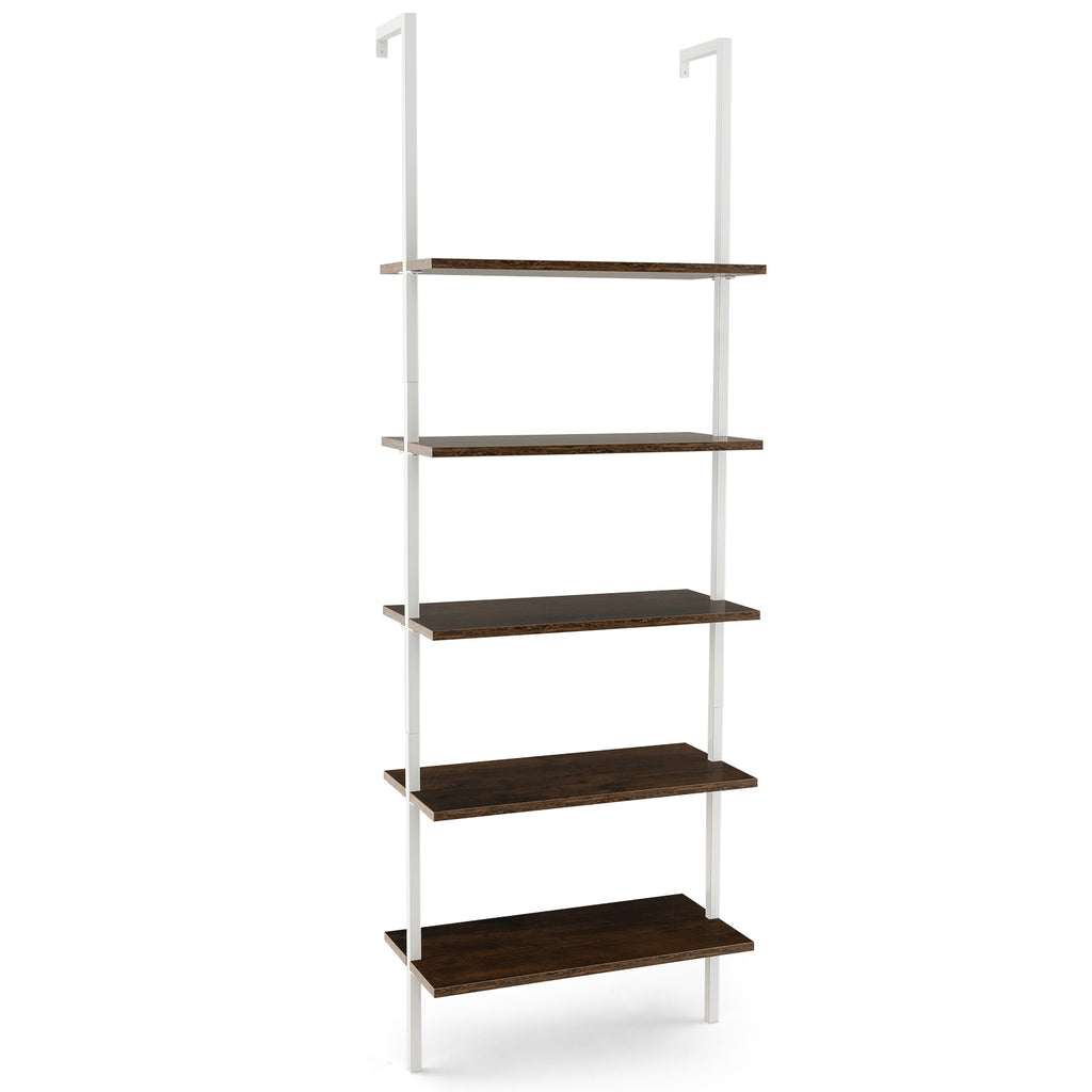 5-Tier Ladder Shelf with Steel Frame for Living Room Bedroom Office-Natural