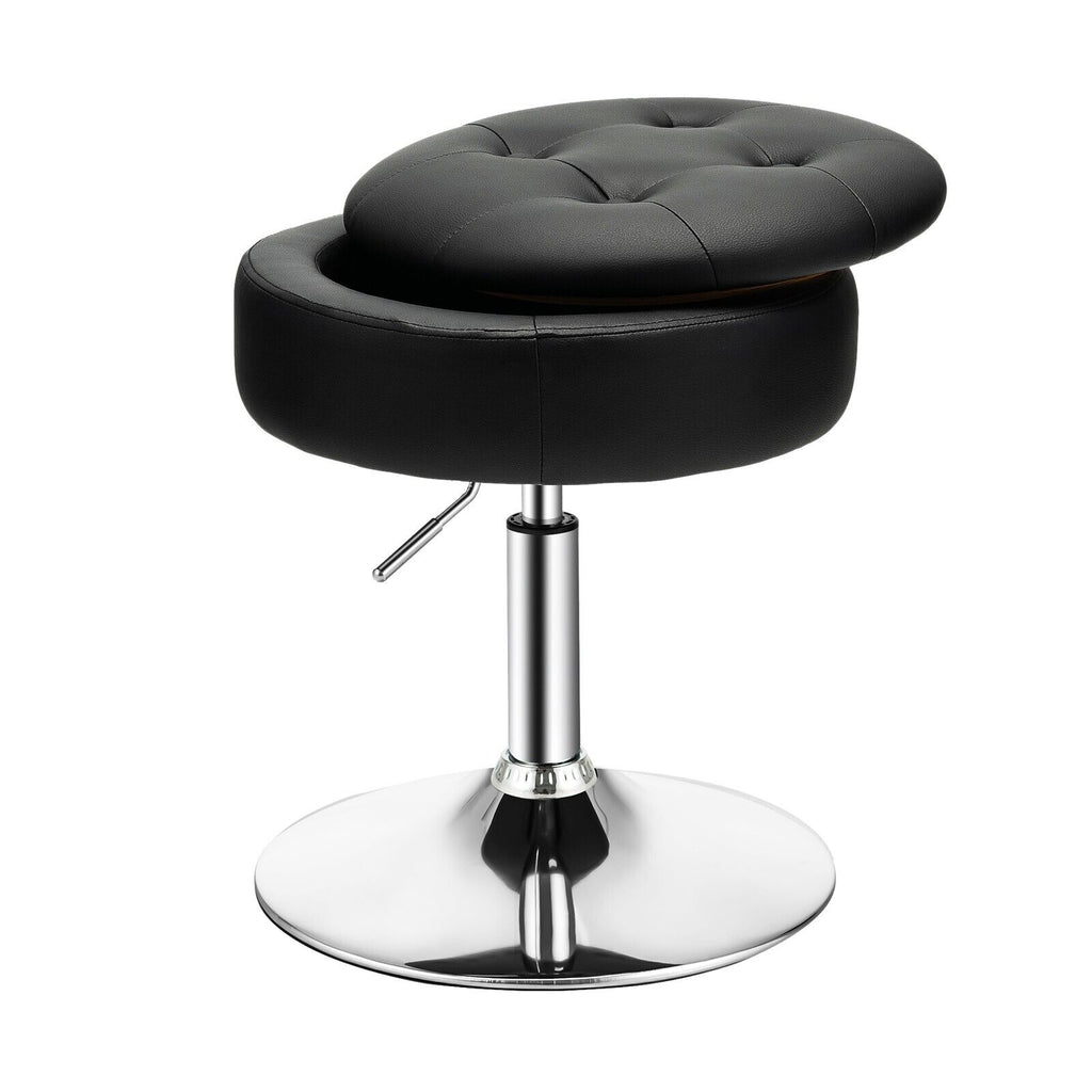 360° Swivel Vanity Stool with Removable Tray Lid Black