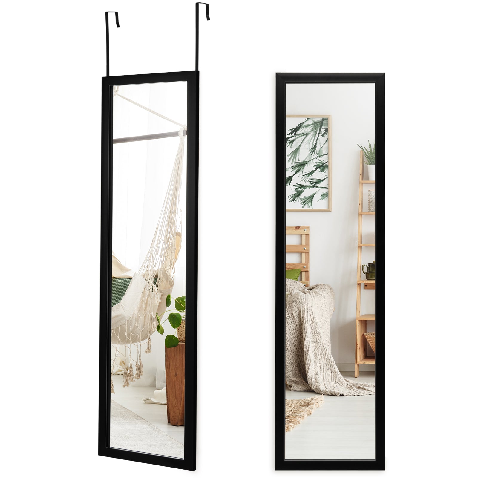 Full Length Over the Door Mirror with Hanging Hooks for Bedroom-Black